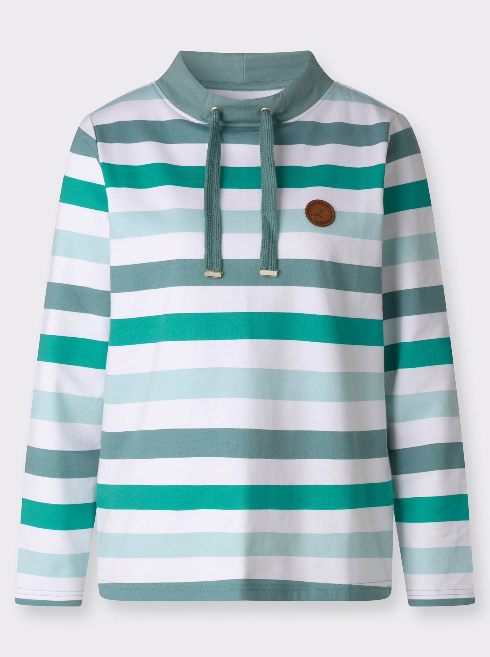 Sweatshirt mit halsfernem Stehkragen - kalkmint-jade-geringelt