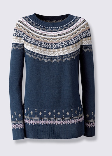 Norwegerpullover - marine-ecru-gemustert