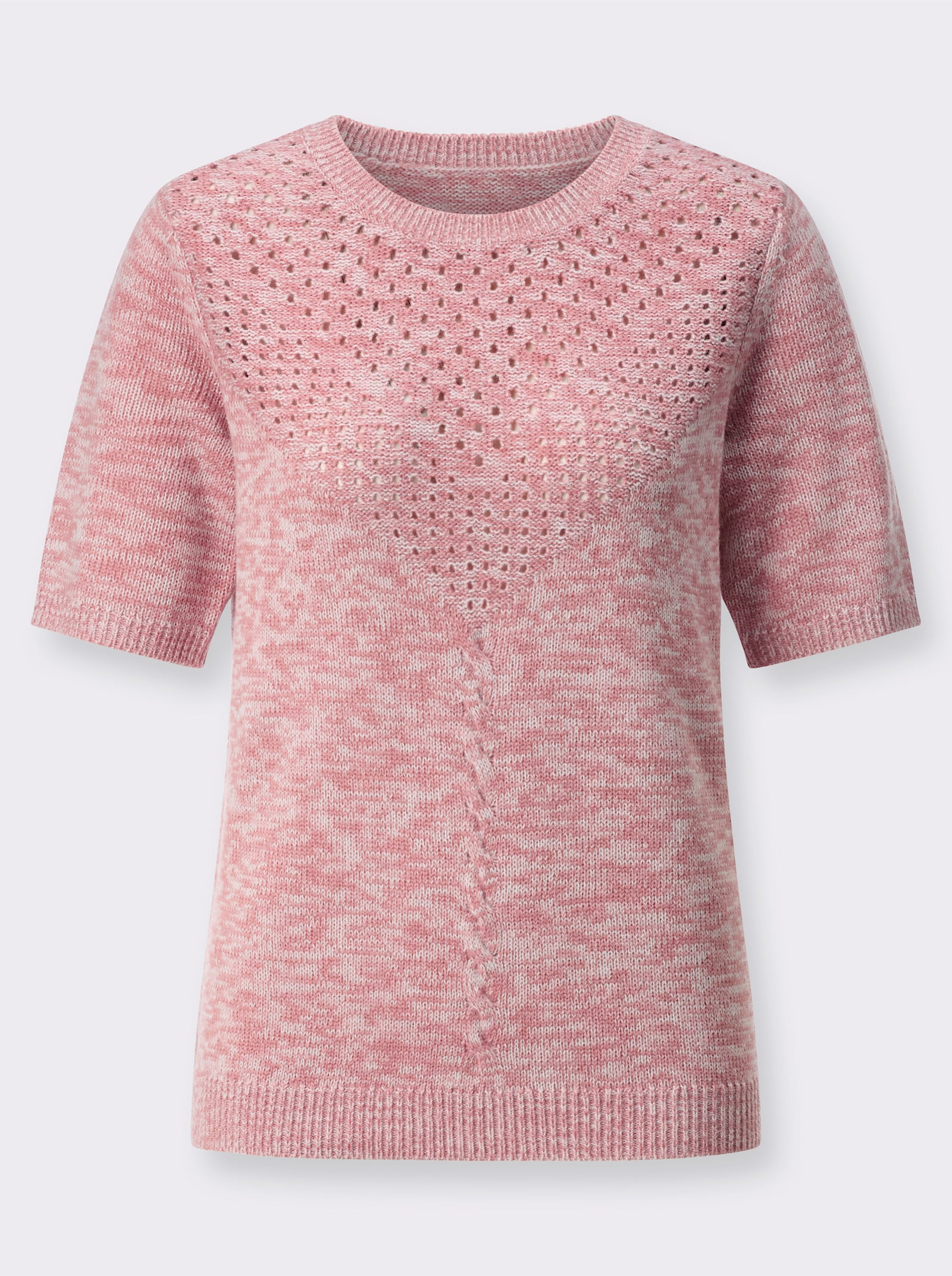 Ajourpullover aus Melange-Garn - rosenquarz-ecru-meliert
