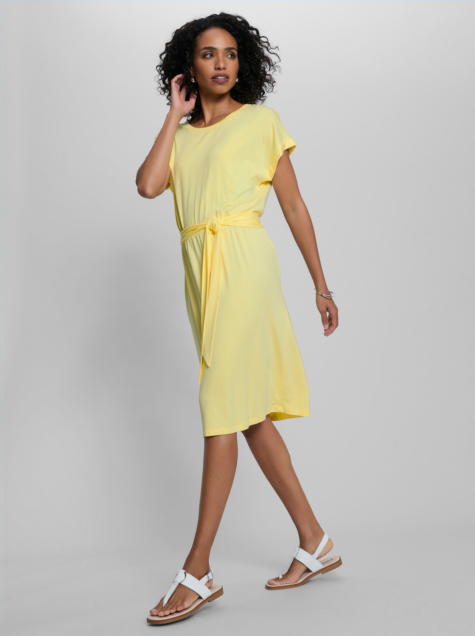 heine Jerseykleid mit Bindegürtel - zitrone