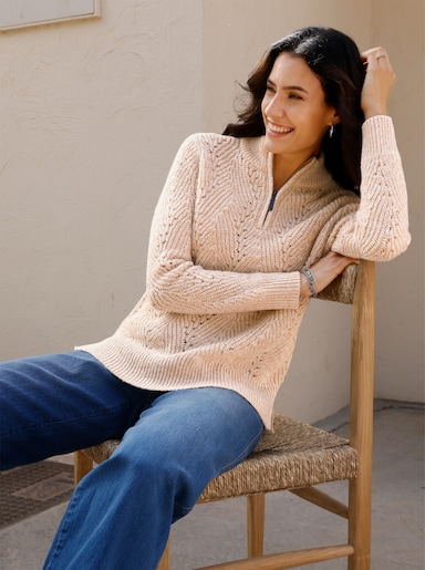 Troyer mit Ajourstrick - camel-meliert