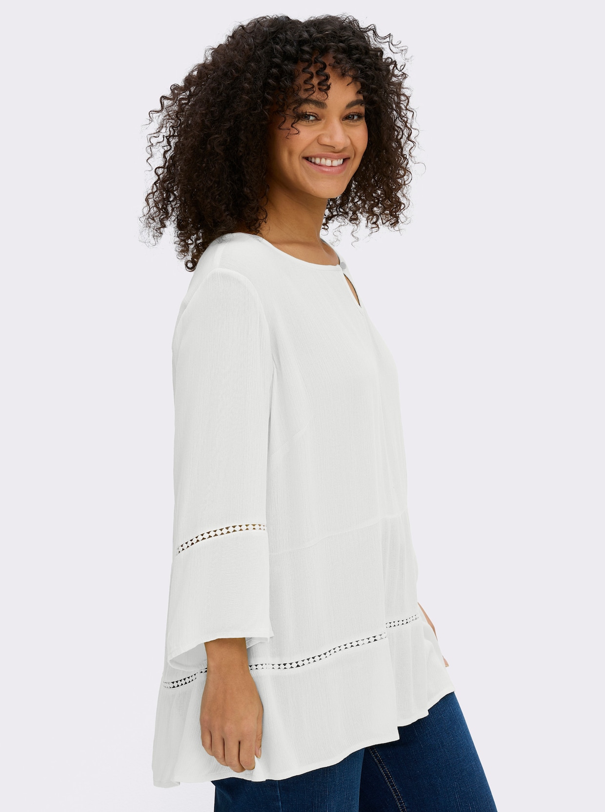 sheego Tunika mit 3/4-Arm und Lochmusterborte - ecru