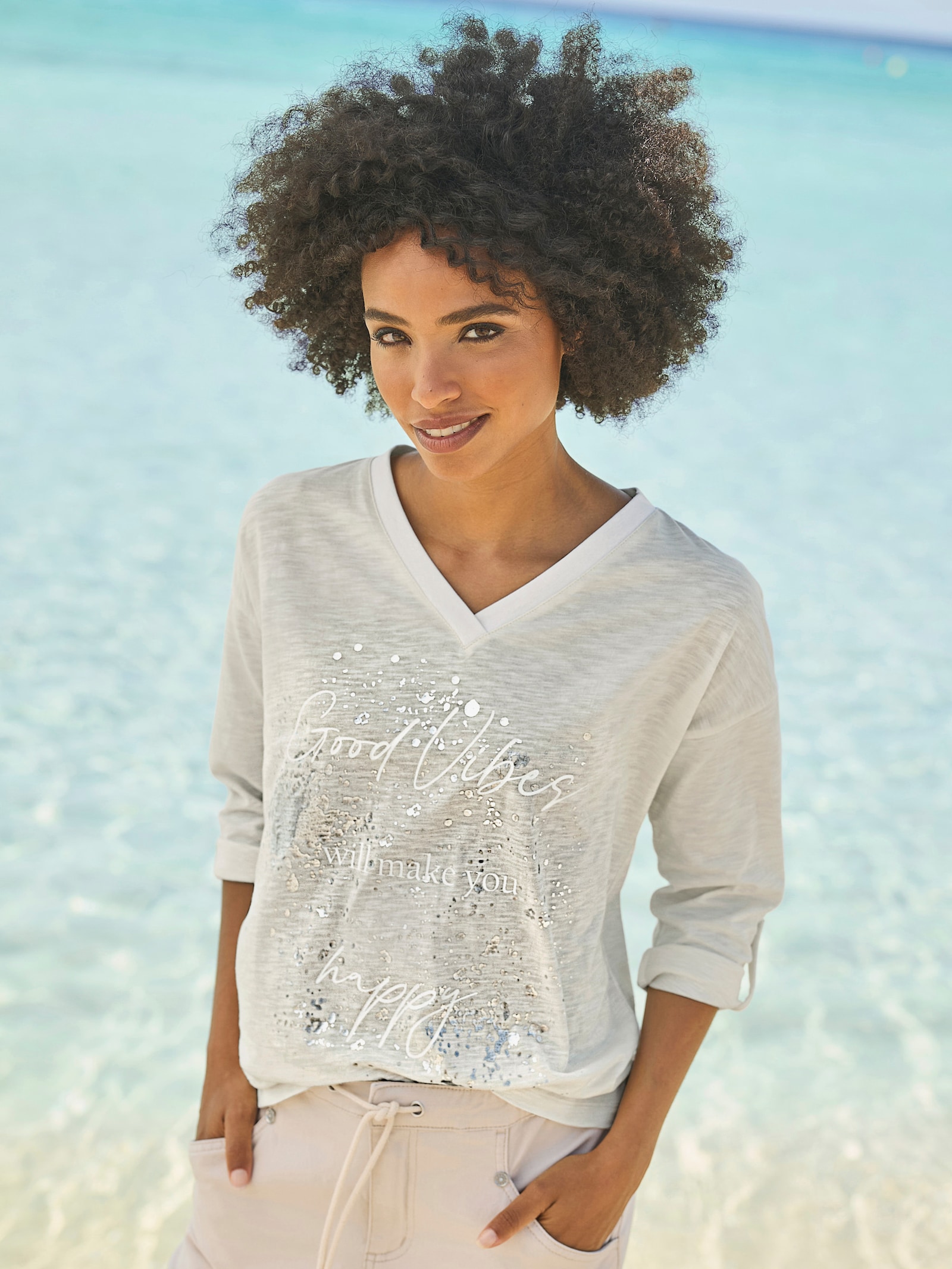 heine T-shirt avec imprimé feuille - couleur ivoire