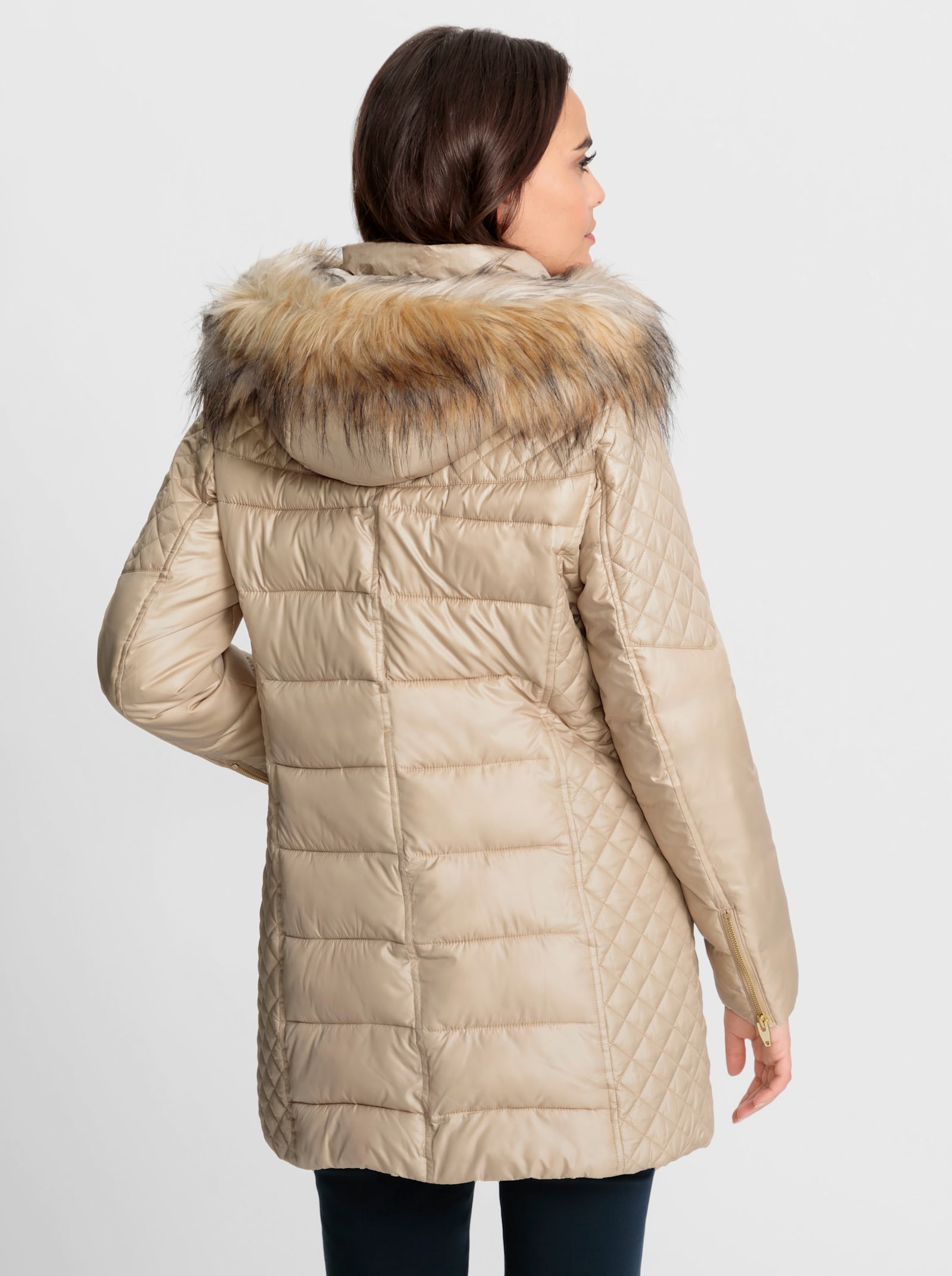 heine Winterjas met afneembare capuchon, doorgestikt - beige