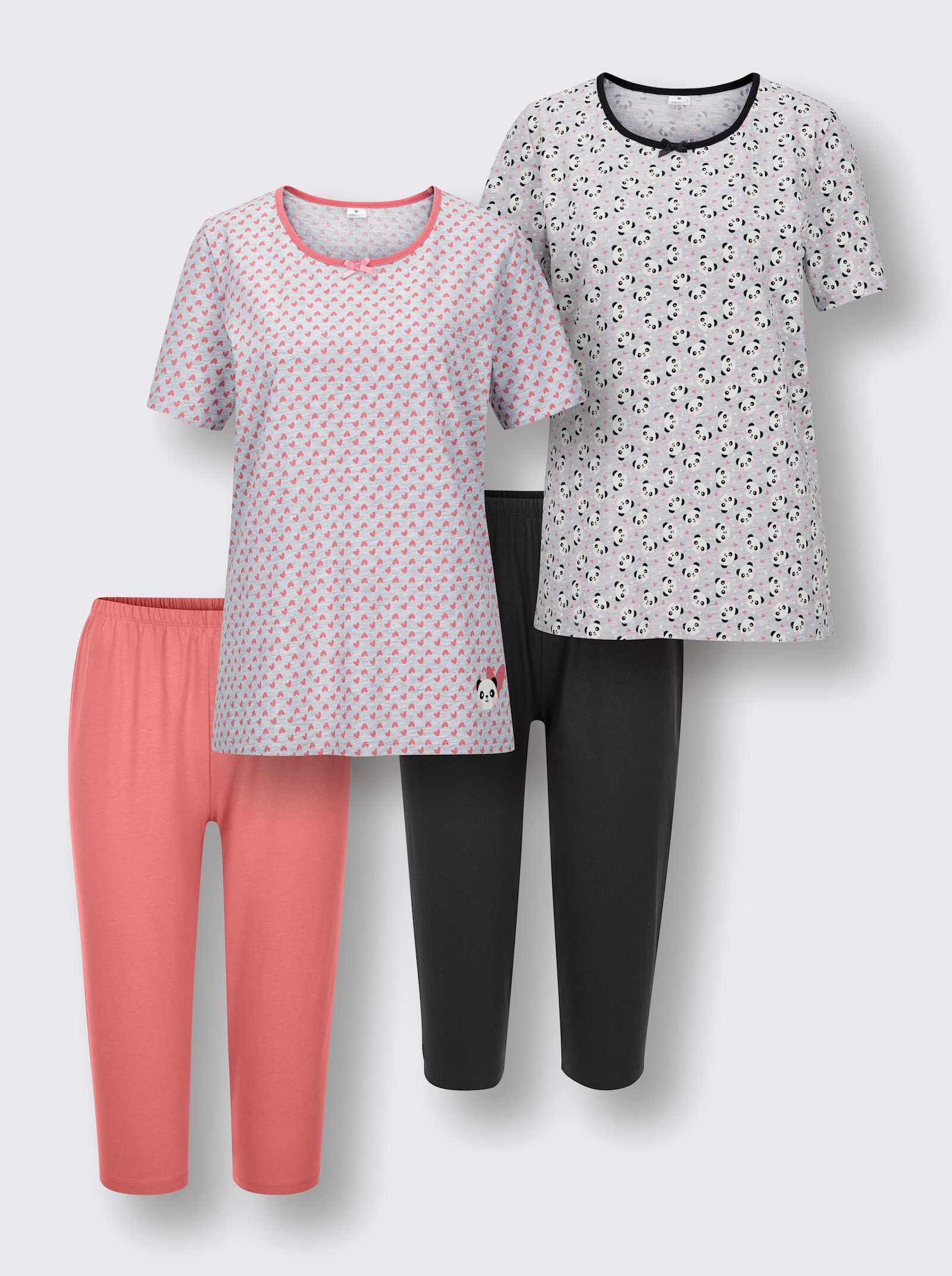 wäschepur Capri-Anzüge - grau-meliert-schwarz + grau-meliert-flamingo