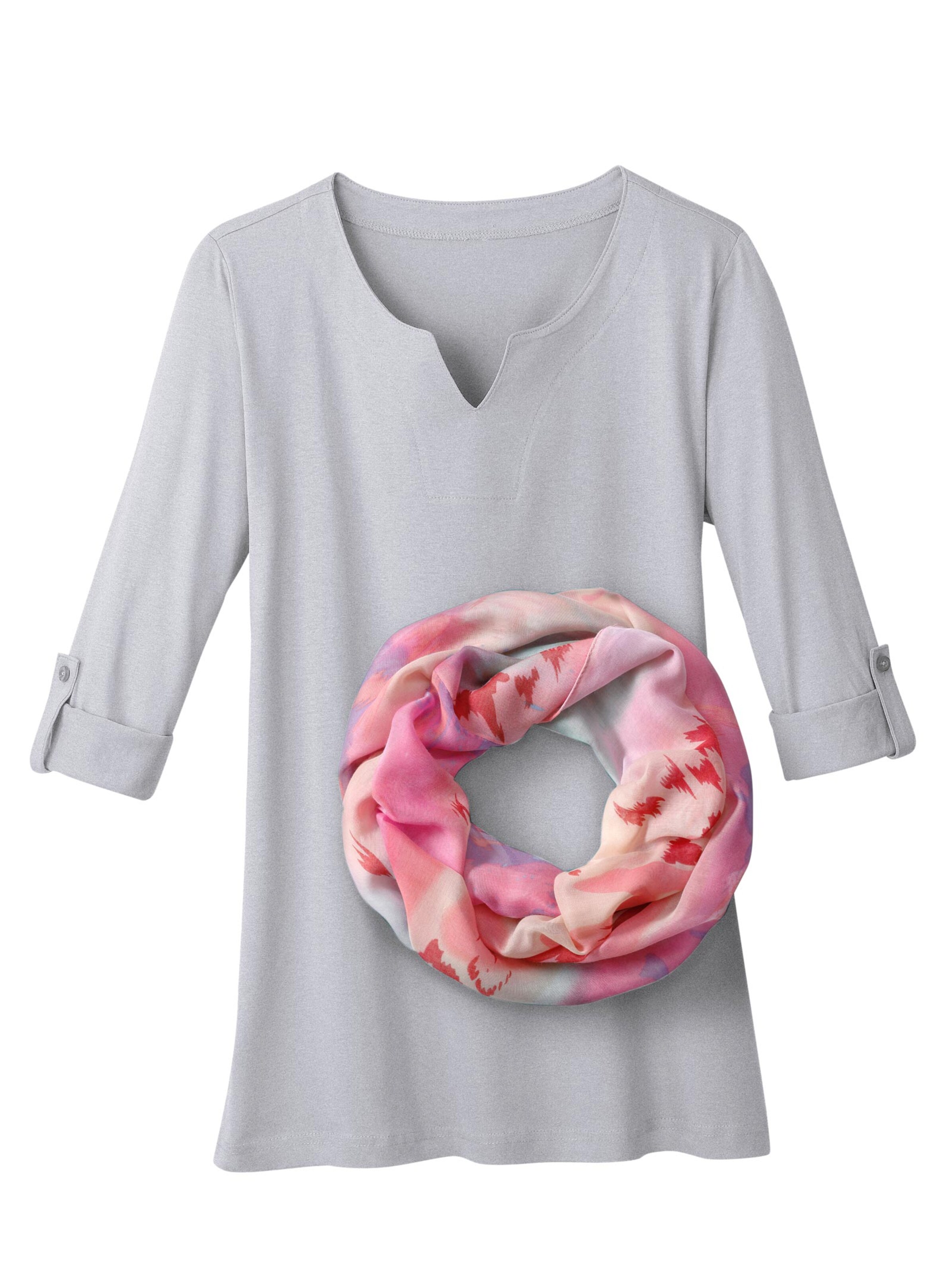 Shirt + Schal - grau-meliert