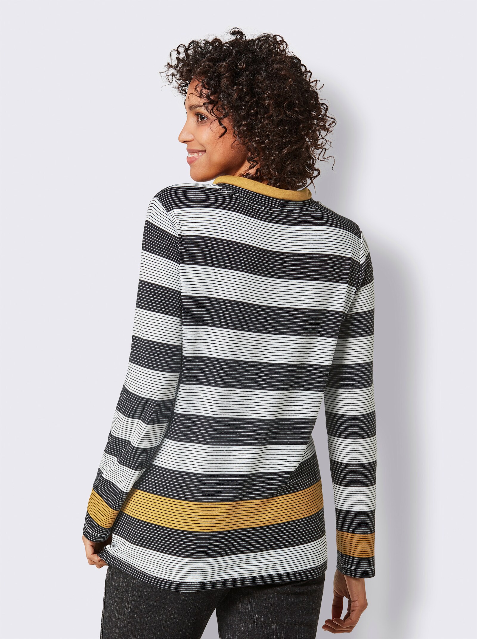 CREATION L PREMIUM Sweatshirt mit leichtem Glanz - schwarz-ocker-gestreift
