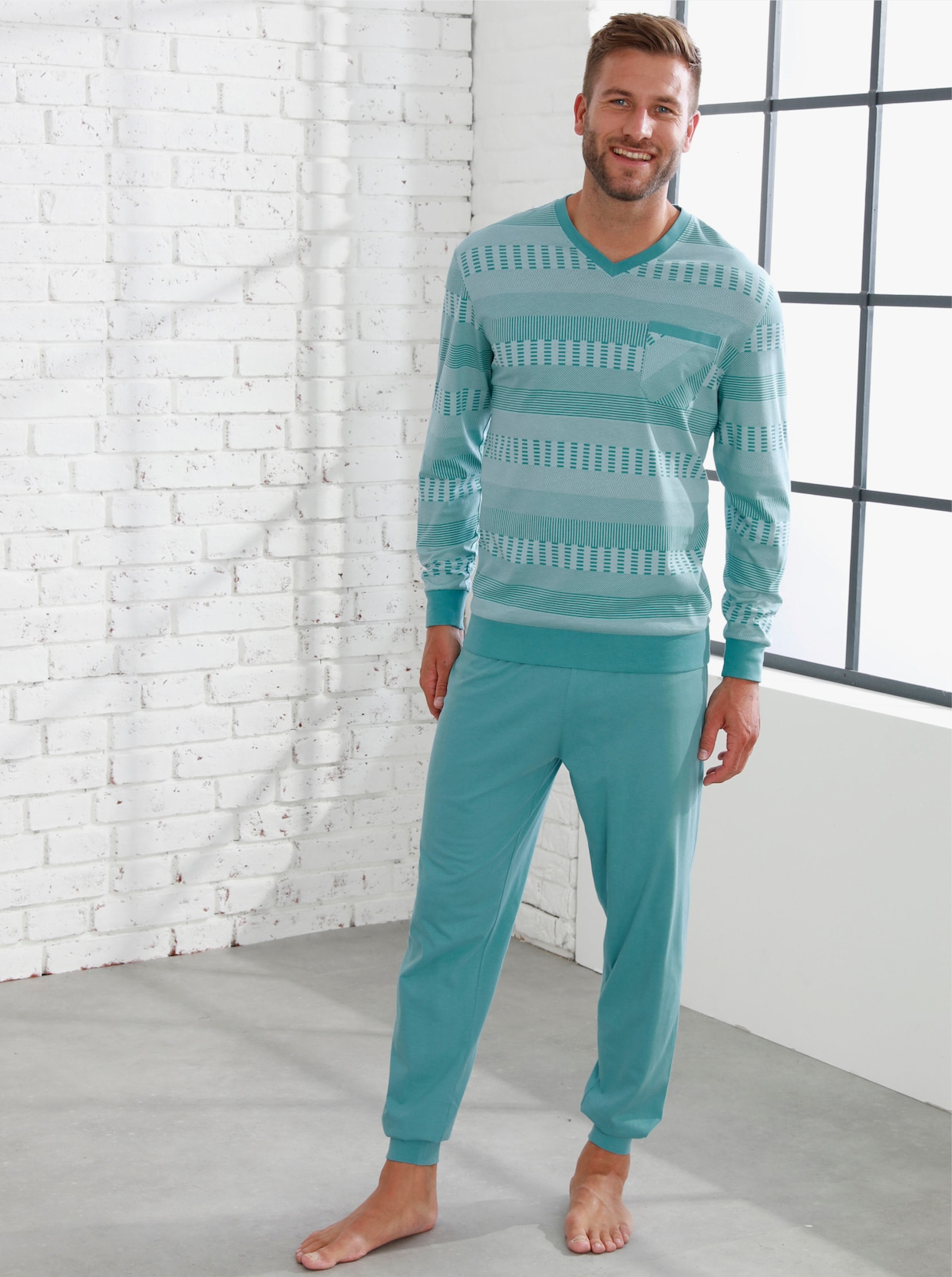 wäschepur men Pyjama's - oceaan + middenblauw