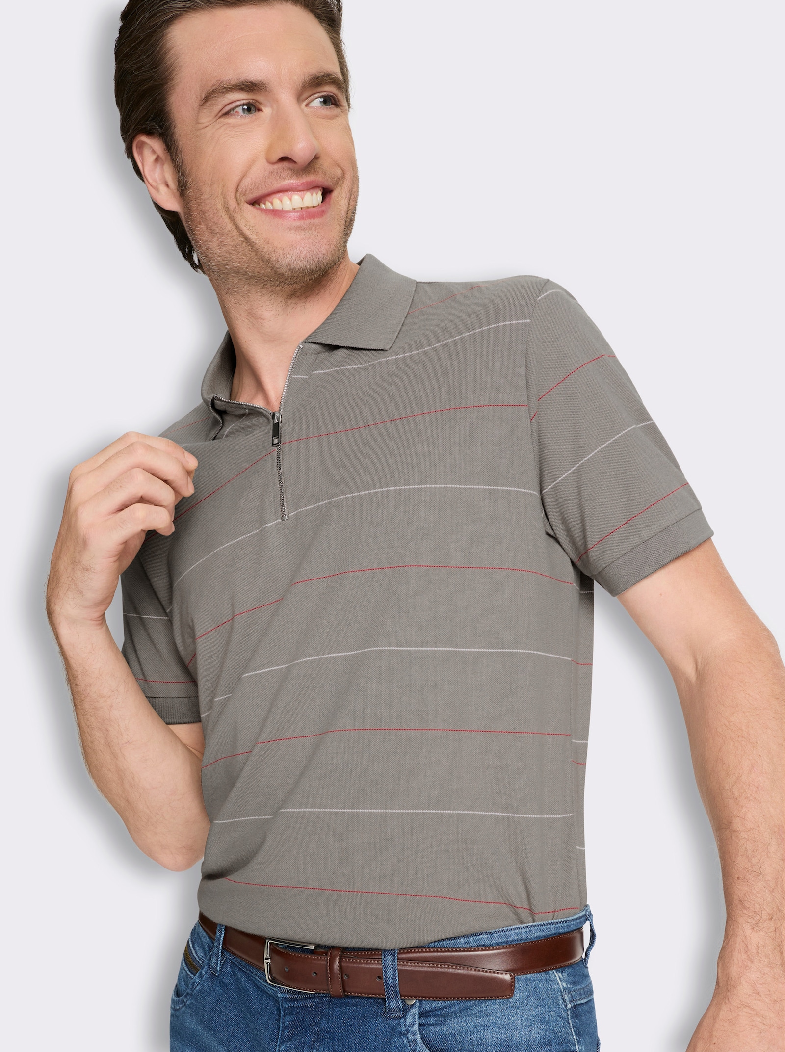 Marco Donati Kurzarmshirt mit garngefärbten Streifen - taupe-gestreift