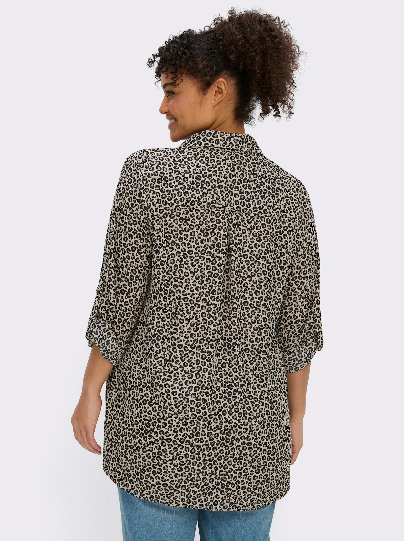 Druckbluse im Animal-Print - schwarz-camel-bedruckt