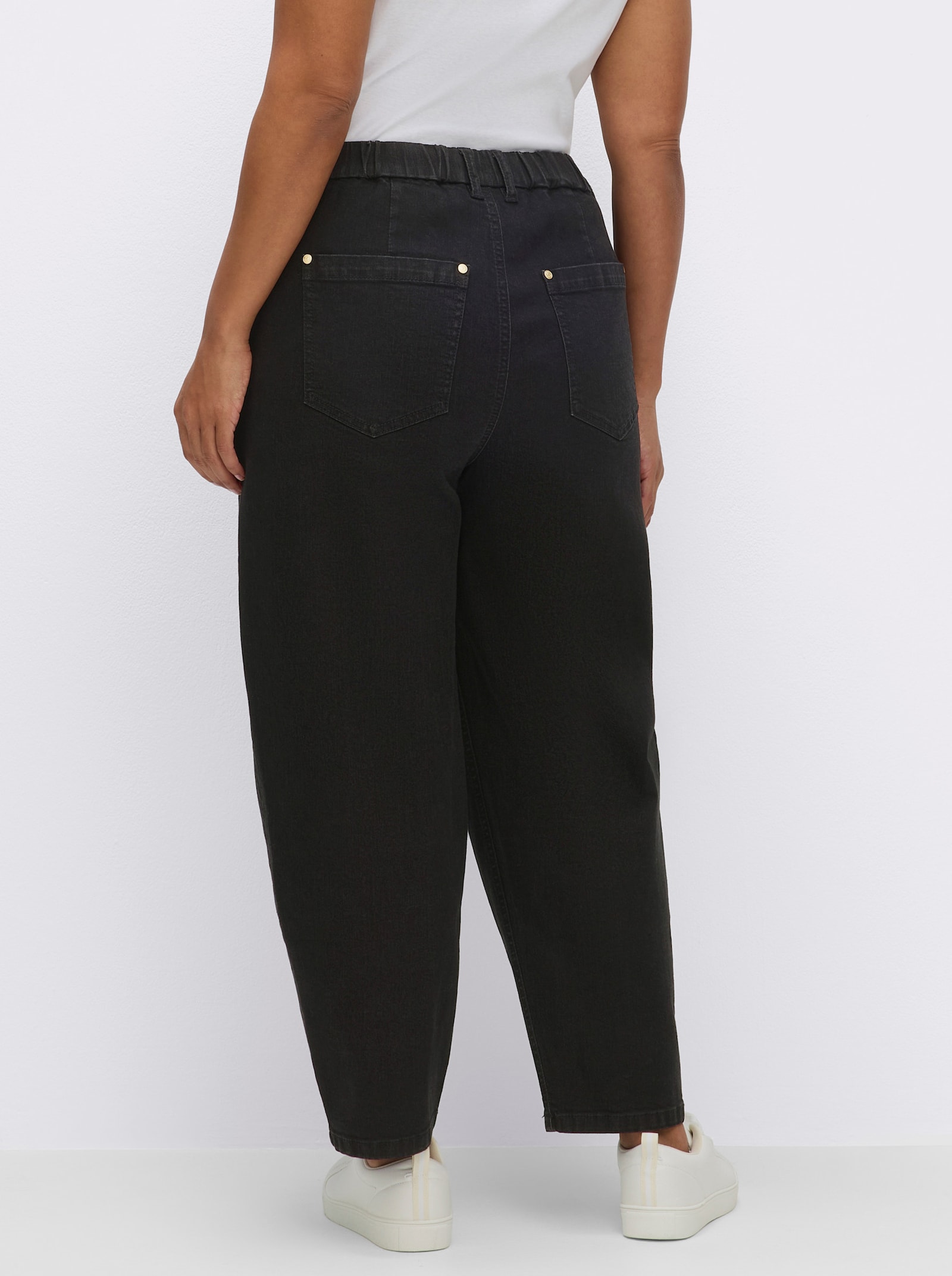sheego Jeans mit Barrel-Leg und Flechtdetail - black denim