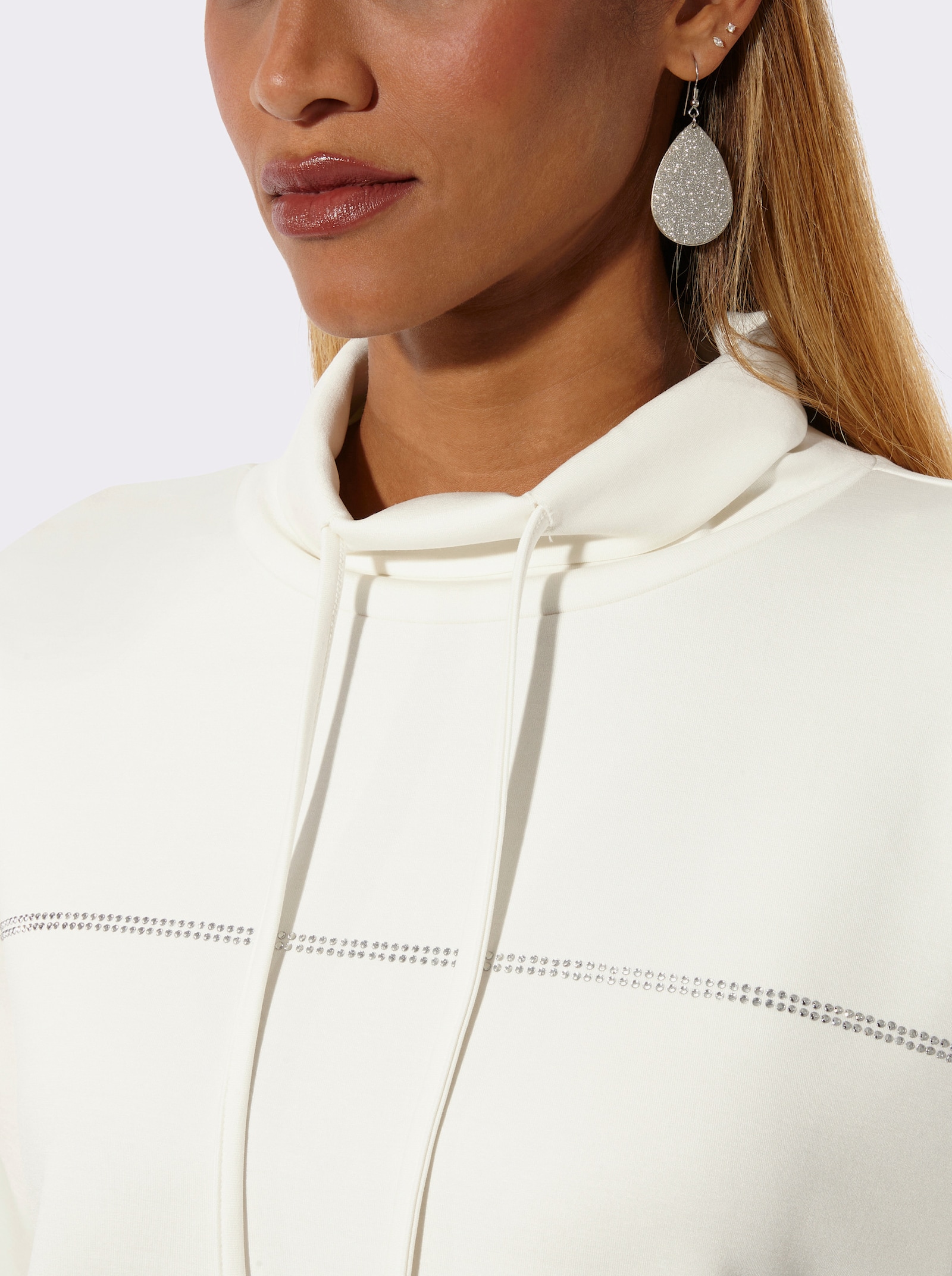 Sweatshirt mit Glitzersteinchen - ecru