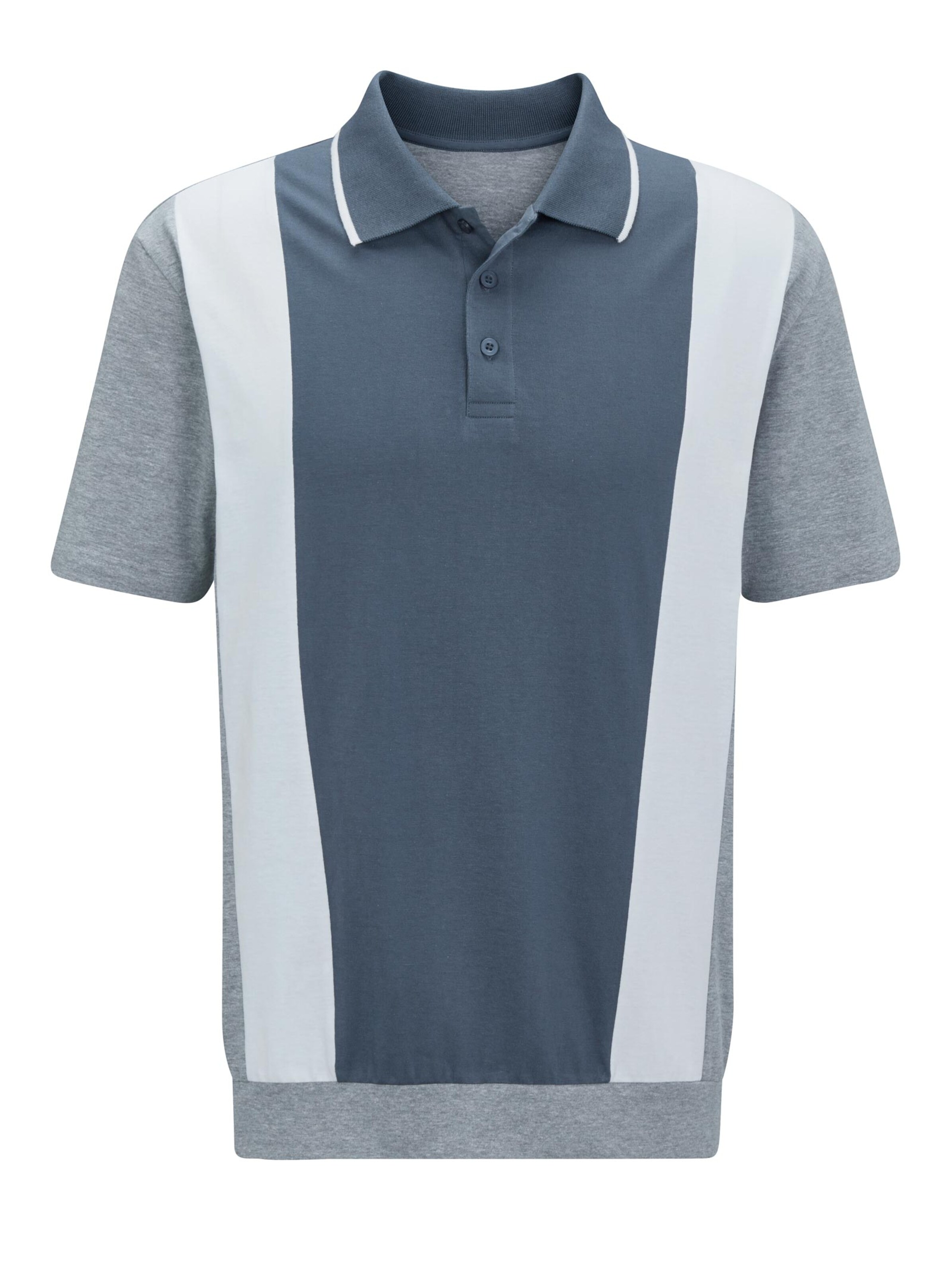 Poloshirt - hellgrau-meliert-weiß-rauchblau