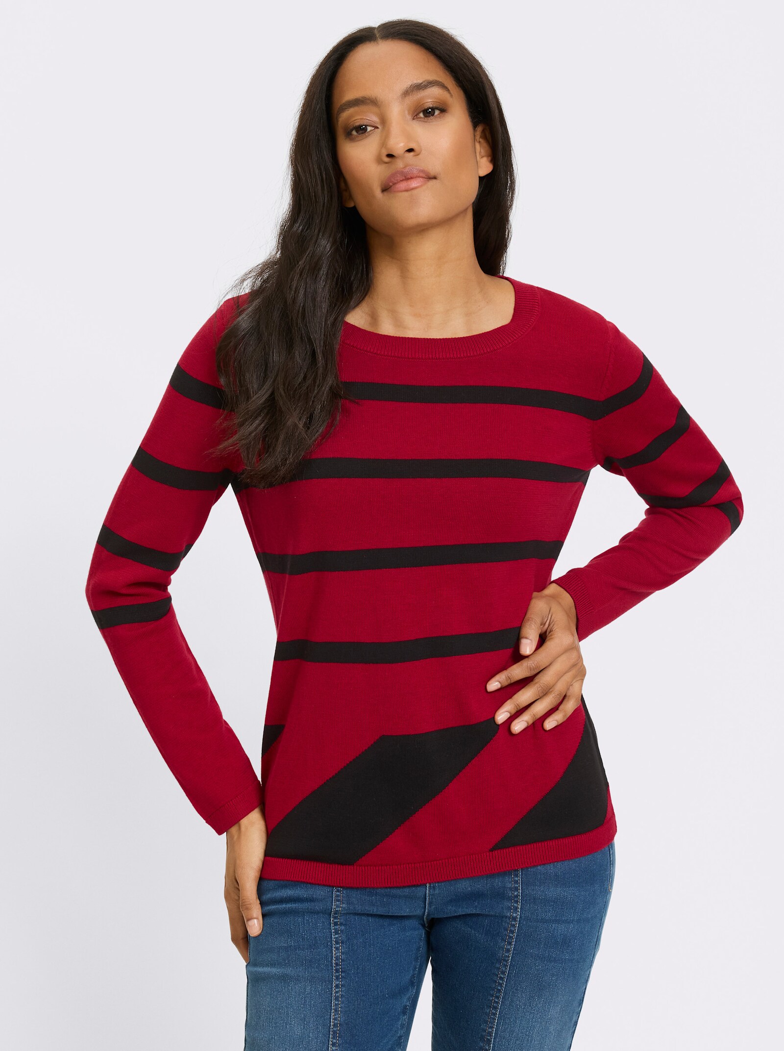 heine Pullover mit Rippenbündchen - rot-schwarz-gemustert