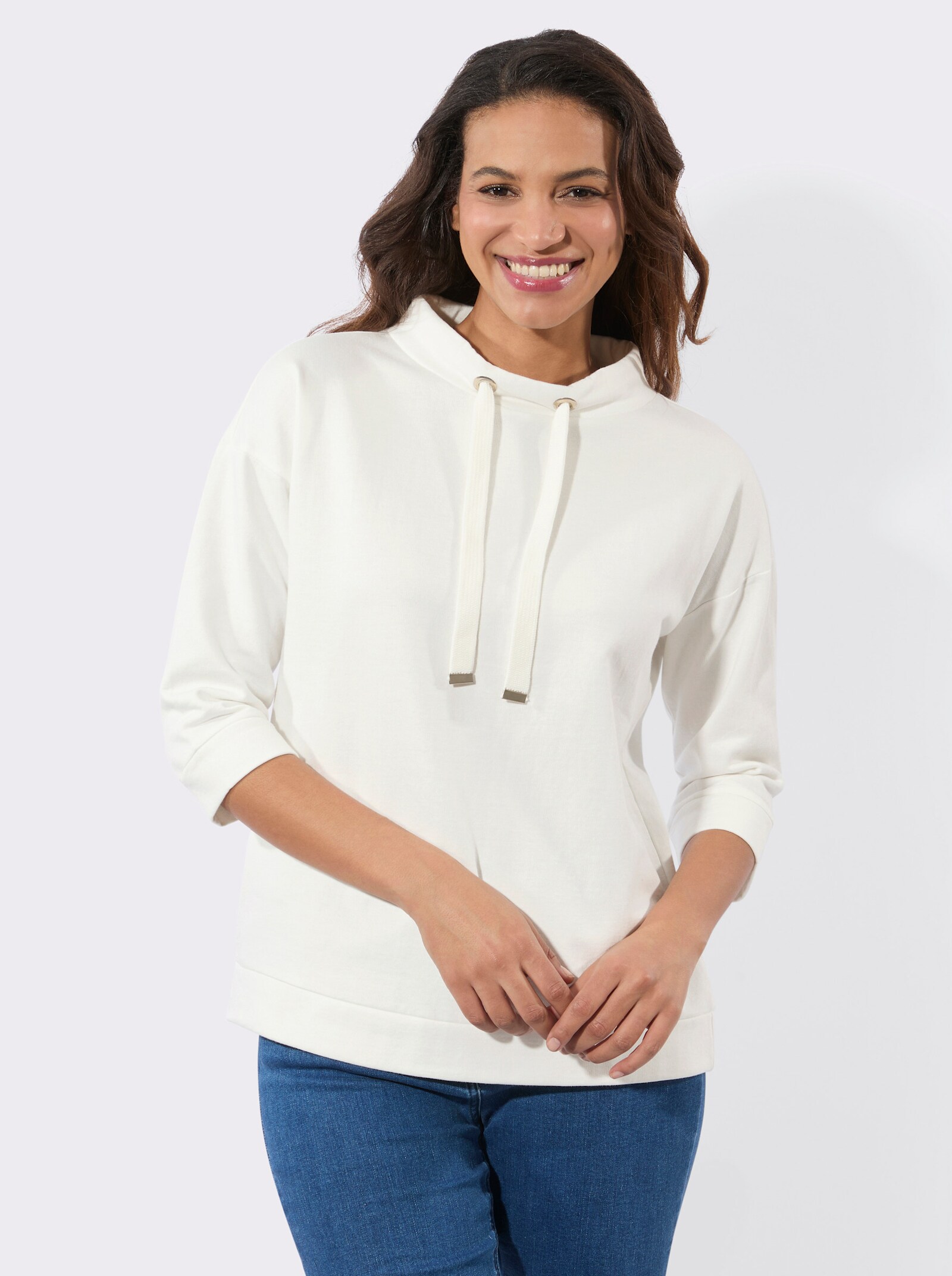 Sweatshirt mit überschnittenen Schultern - ecru