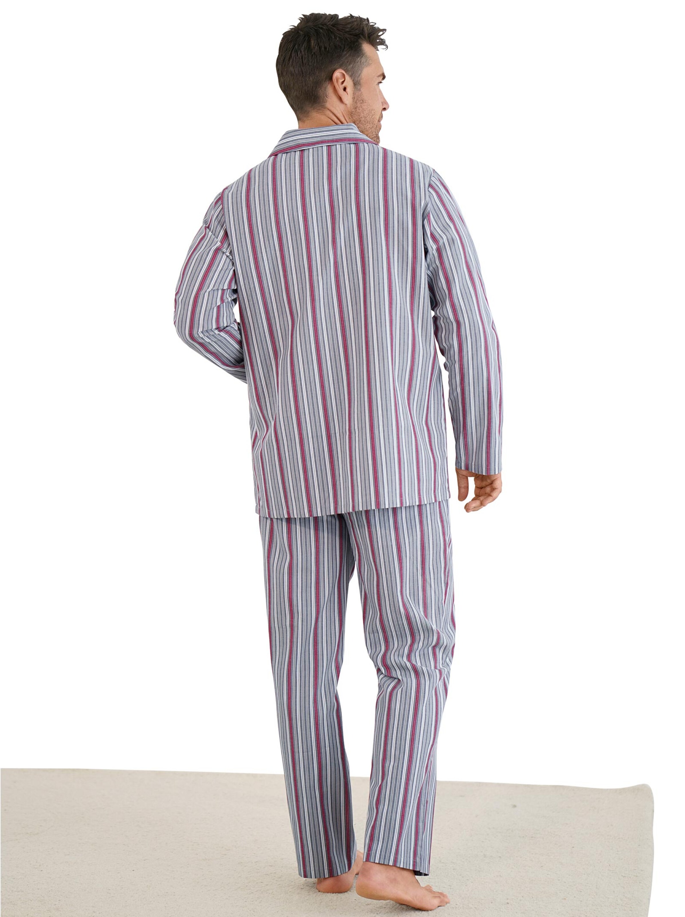 KINGsCLUB Pyjama - grau-rot-gestreift