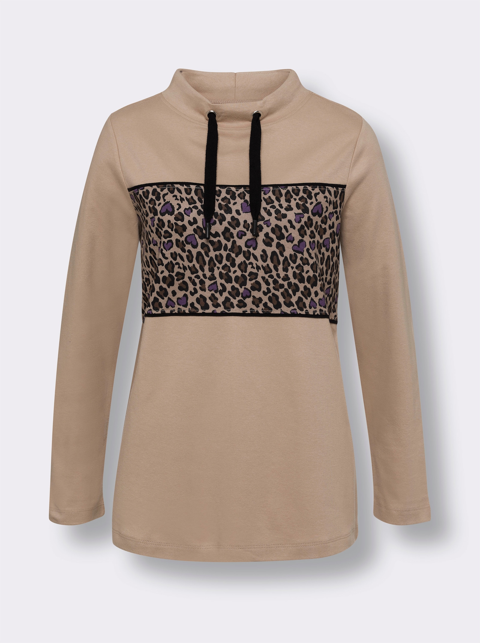 Sweatshirt med leopardinfällning - beige, tryckt