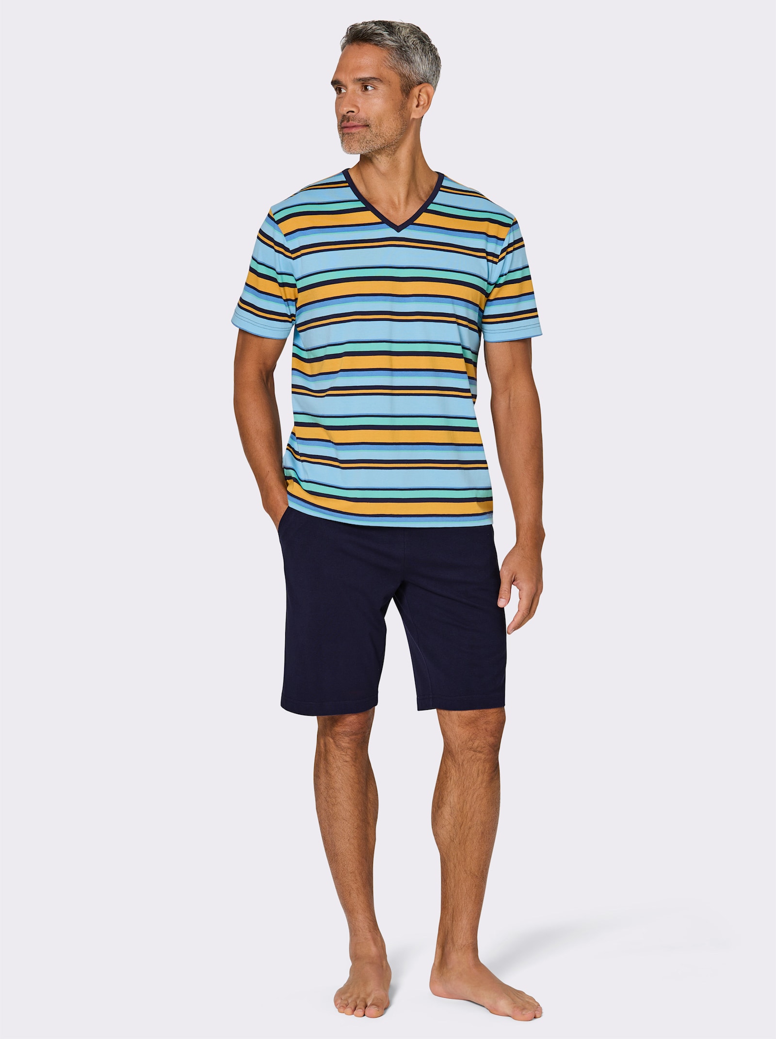 wäschepur men Shorty - blaugrün-marine-gestreift