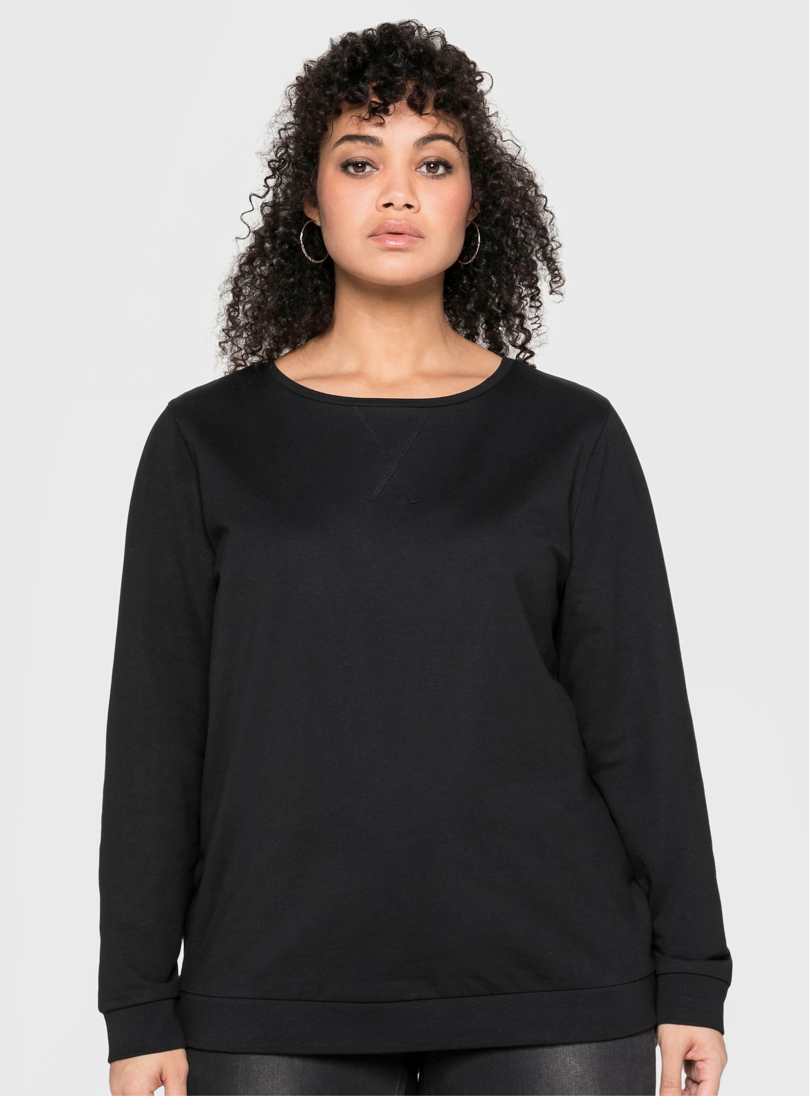 sheego Sweatshirt mit seitlichen Zippern - schwarz