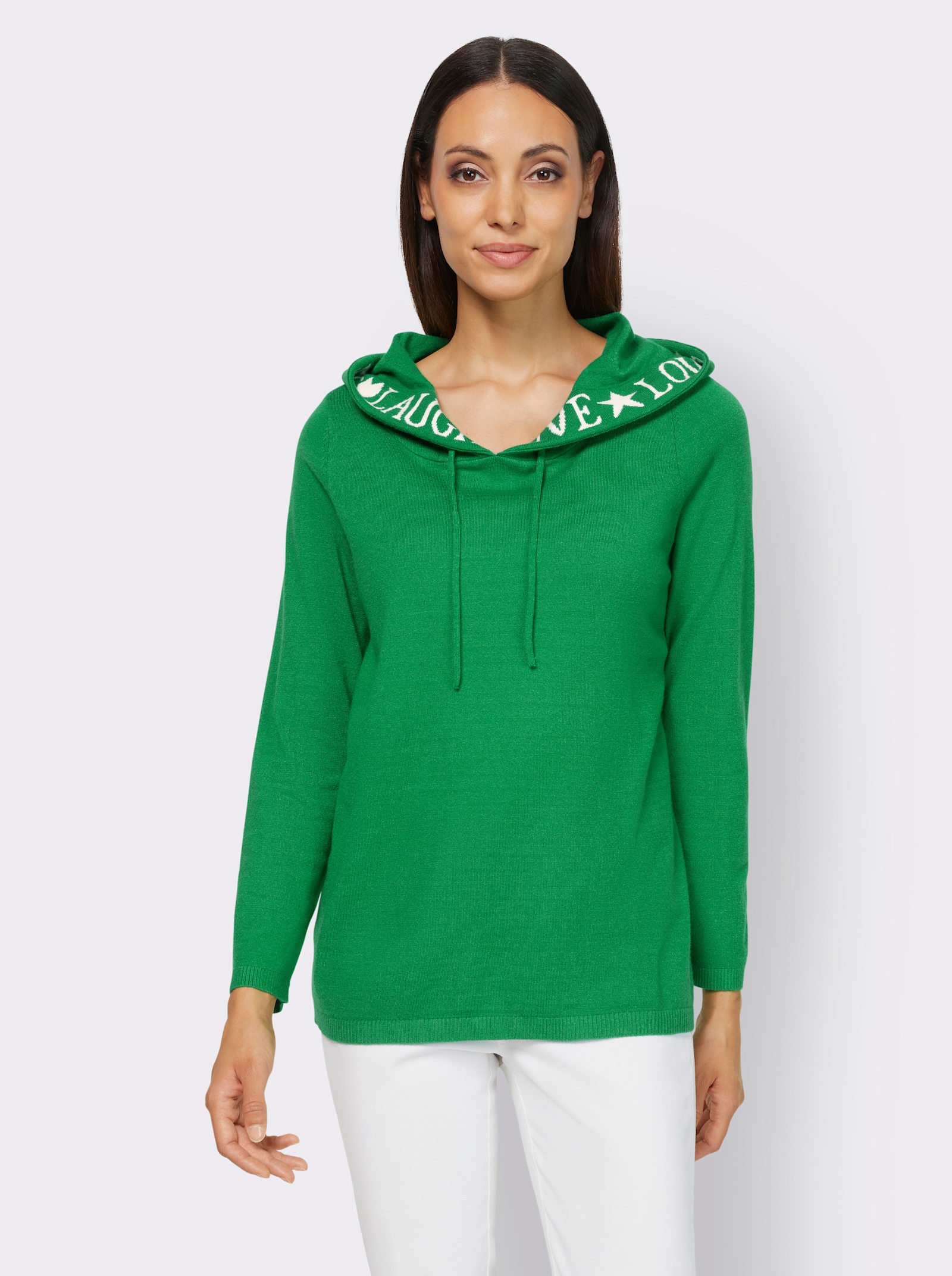 heine Pullover met capuchon en opschrift - grasgroen