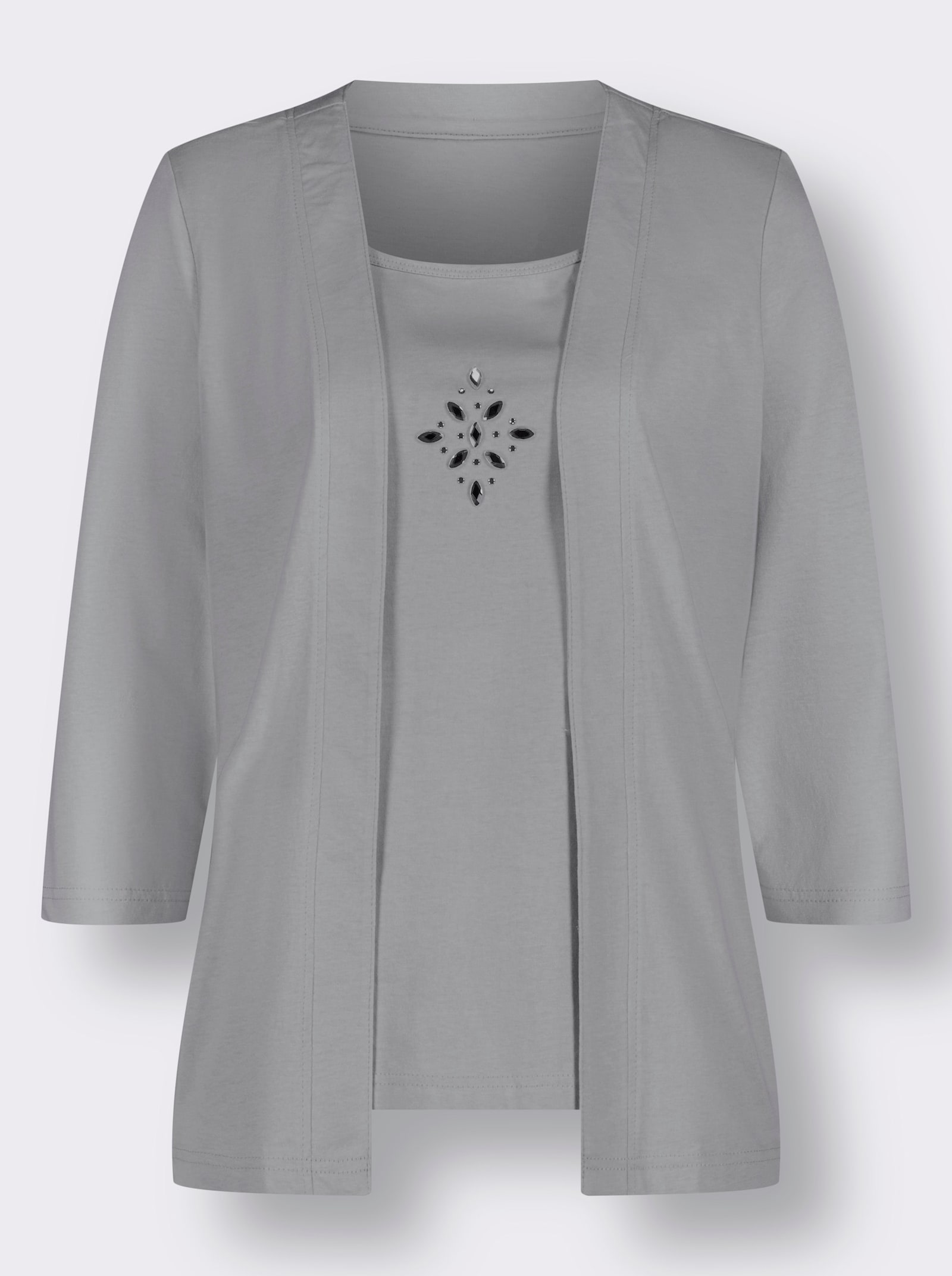 2-in-1-Shirt mit Einsatz vorne - steingrau