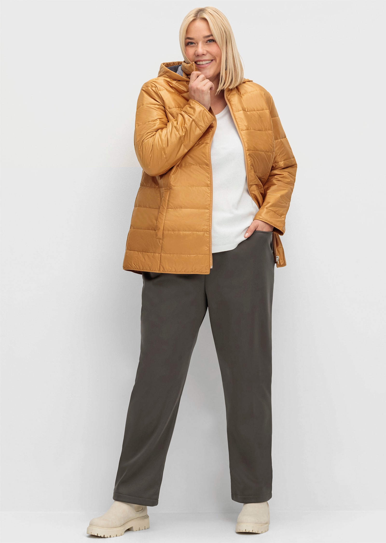 Steppjacke mit Kapuze, wärmend - senfgelb