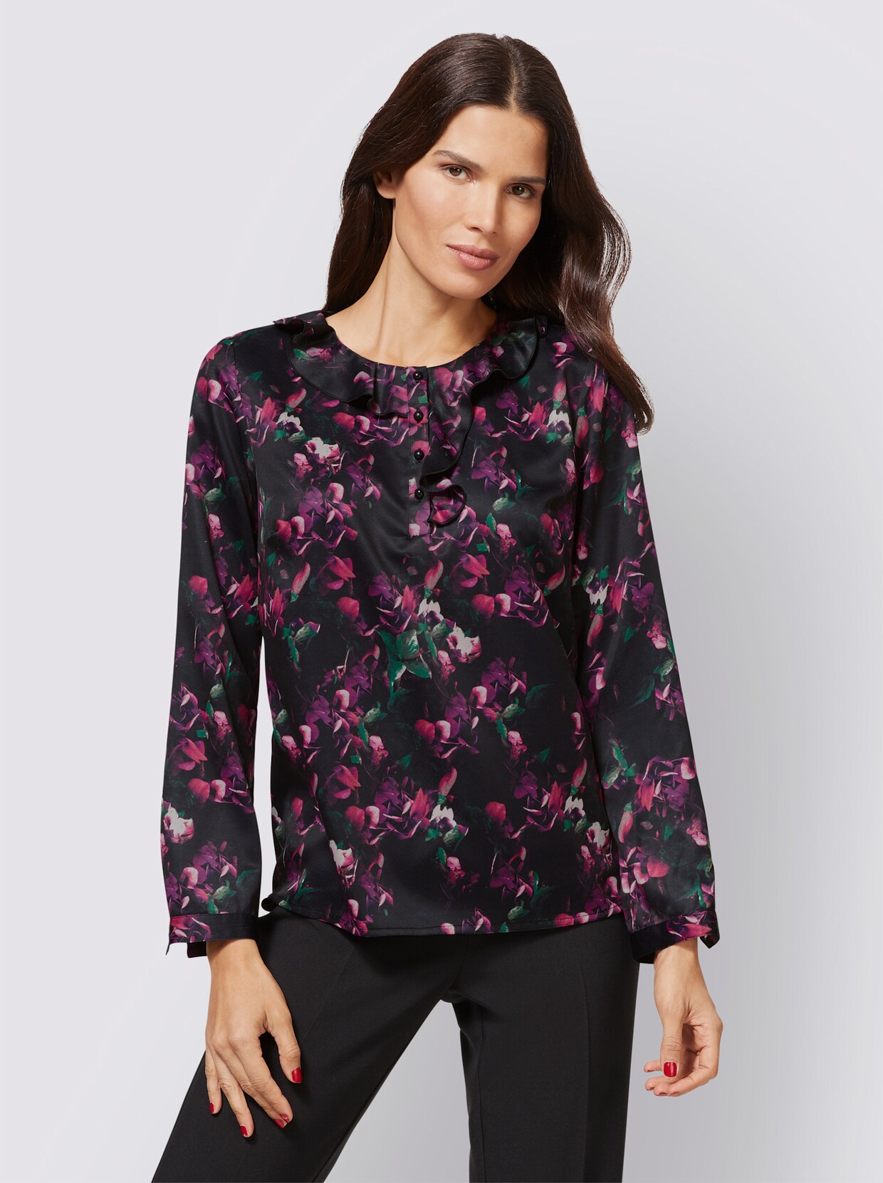 heine Druckbluse - schwarz-magenta-bedruckt
