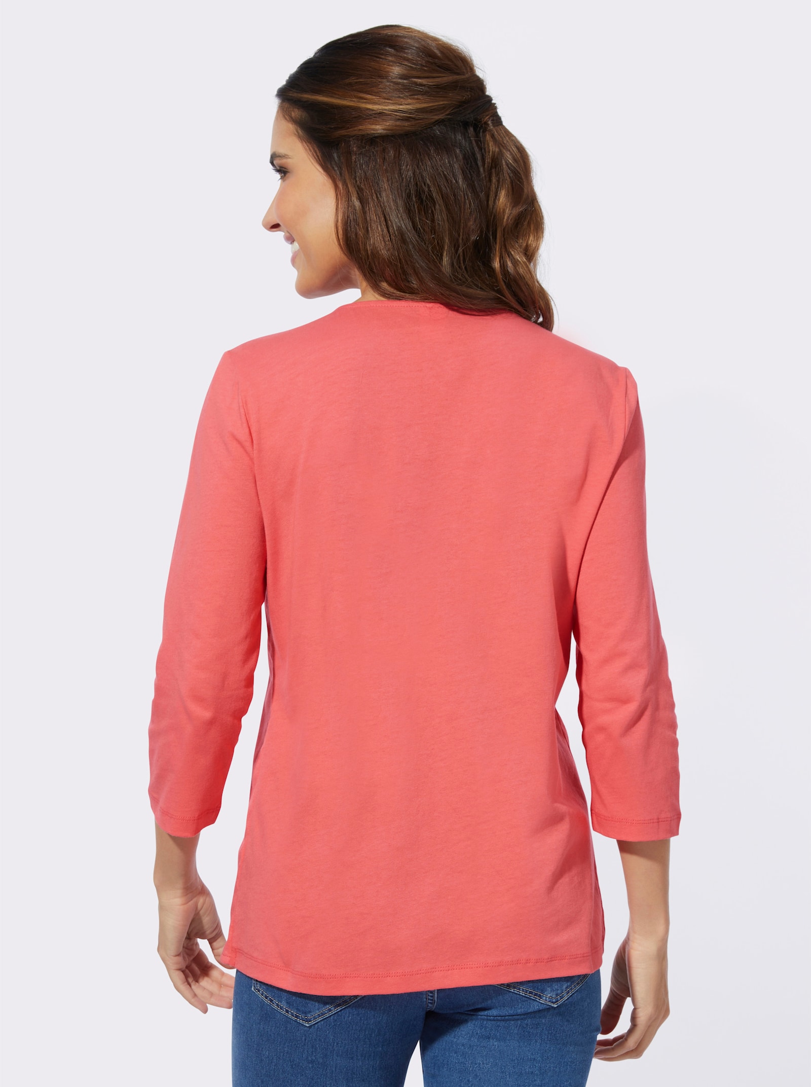 Tričko 2 v 1 s 3/4 rukávy - korálová-bílá