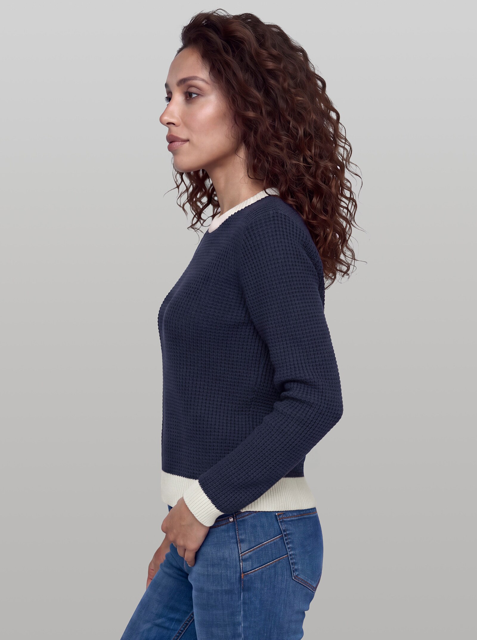 heine Pullover mit Kontrast-Bündchen - marine