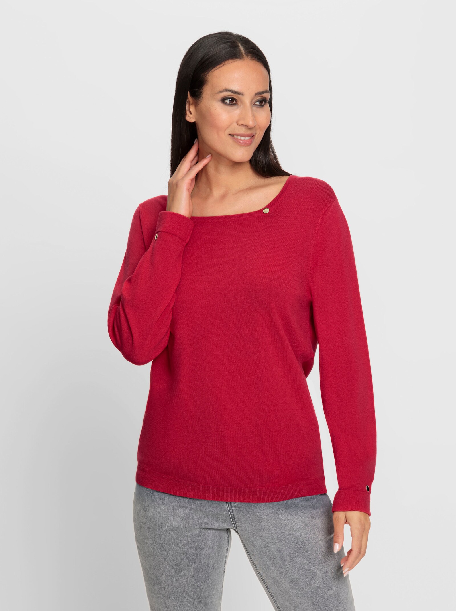 heine Feinstrickpullover mit Faltenakzent am Ärmel - erdbeere