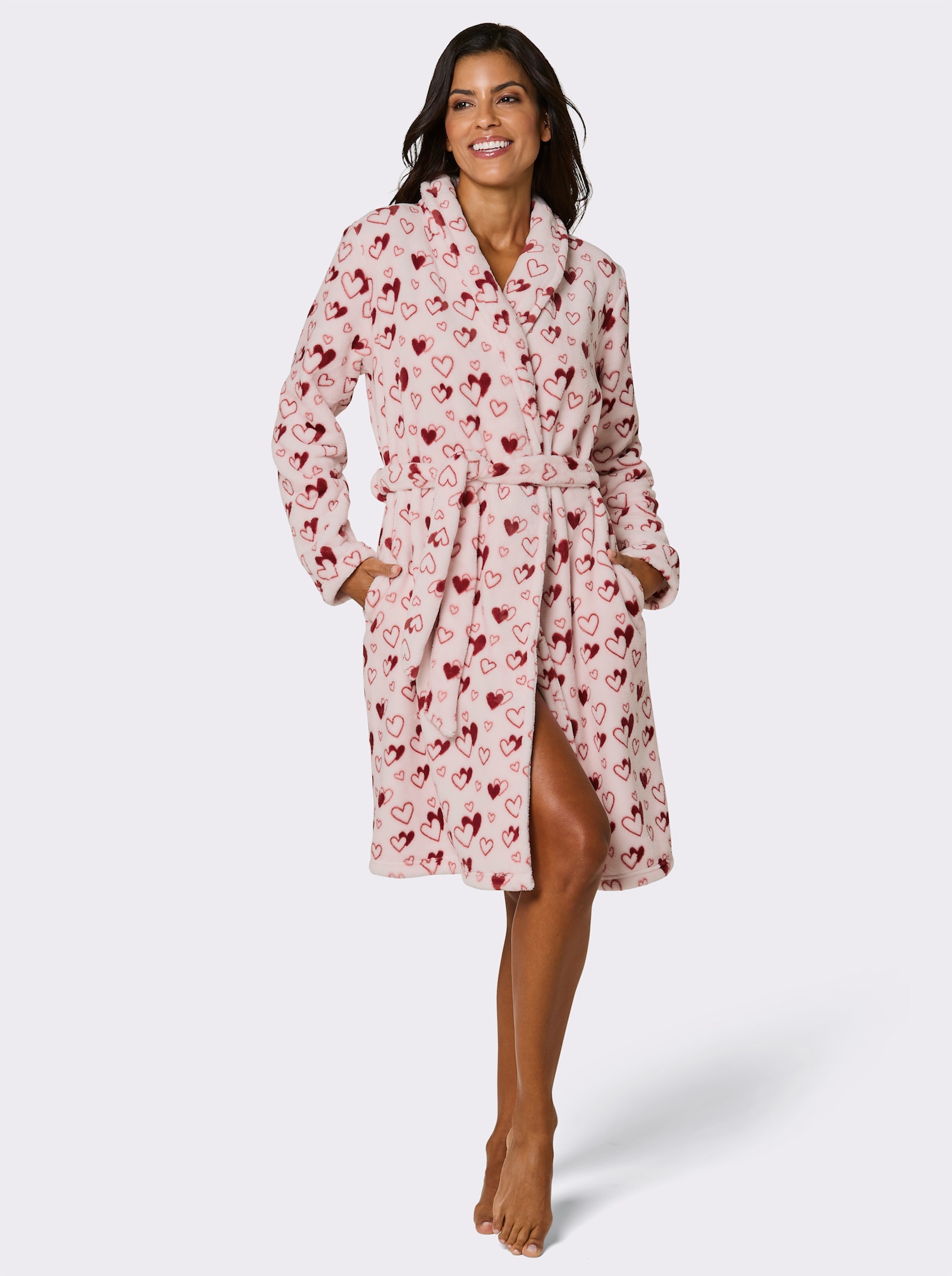 feel good Bademantel mit Herz-Druck - hellrosé-kirsche