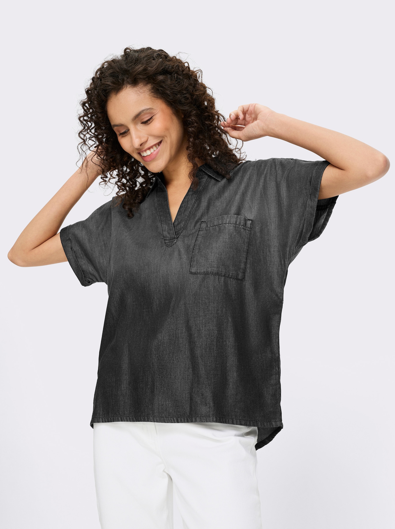 heine Jeansbluse mit Rückenfalte - black denim