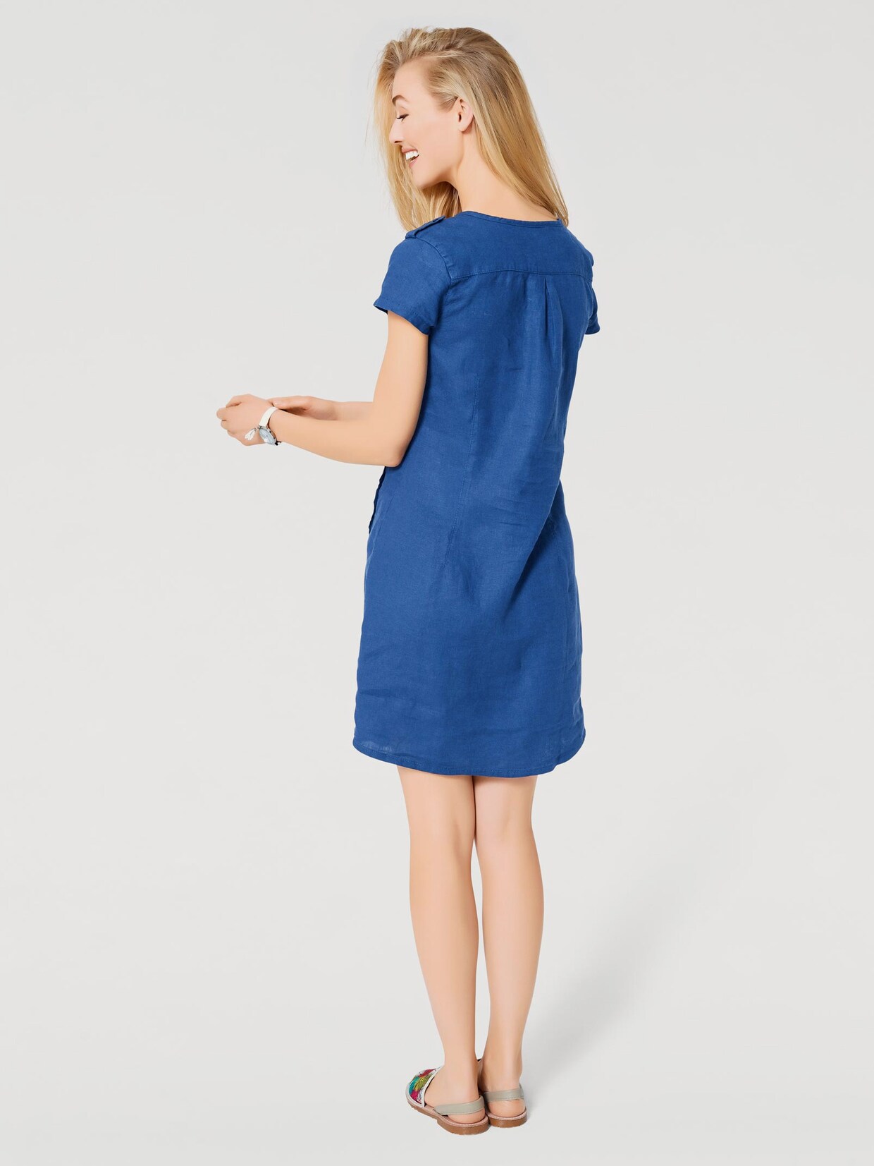 Linea Tesini Linnen jurk - koningsblauw