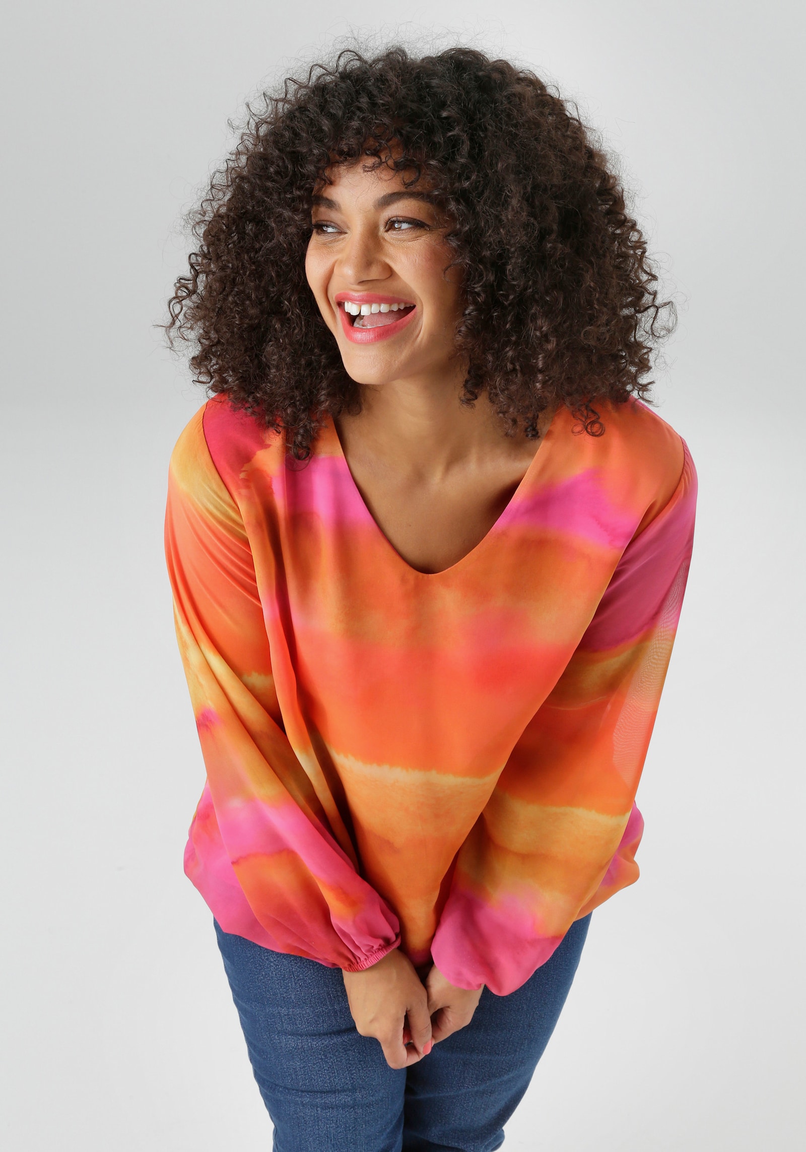Aniston PLUS Schlupfbluse - pink-orange-gelb
