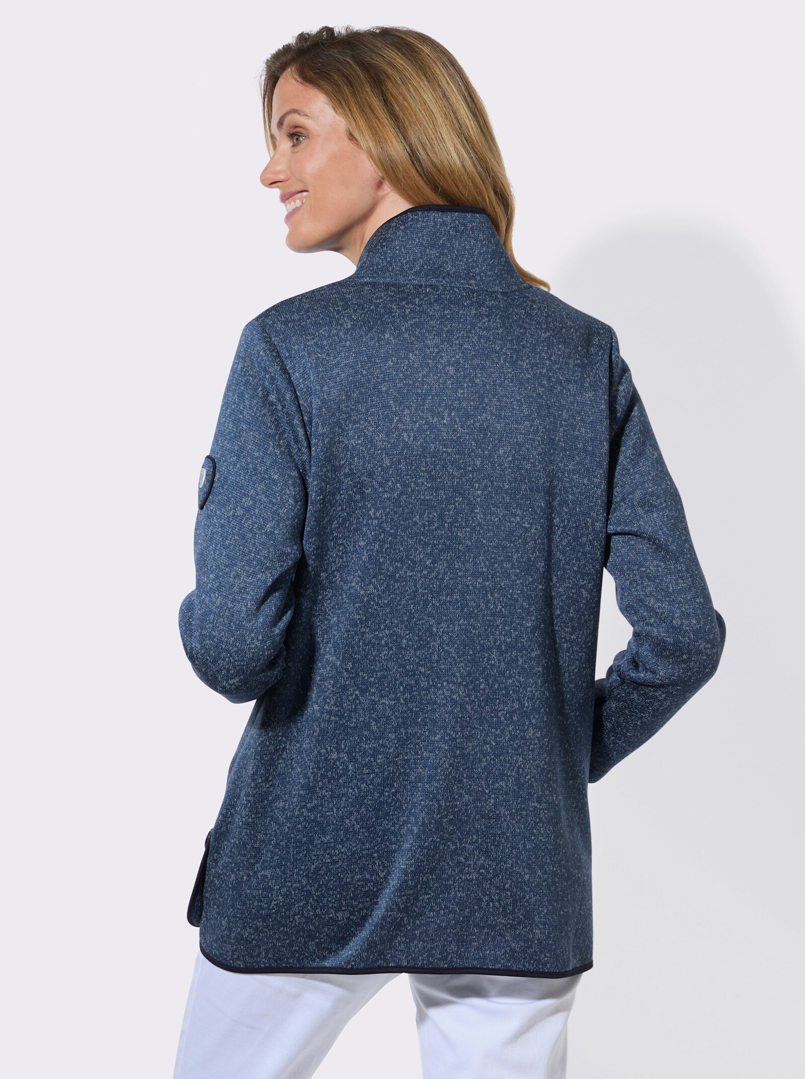 Fleecejacke mit hohen Seitenschlitzen - jeansblau-meliert