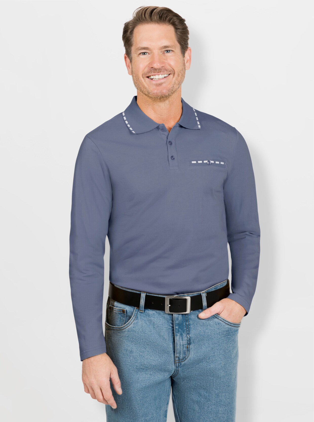 Catamaran Poloshirt met lange mouwen - duivenblauw