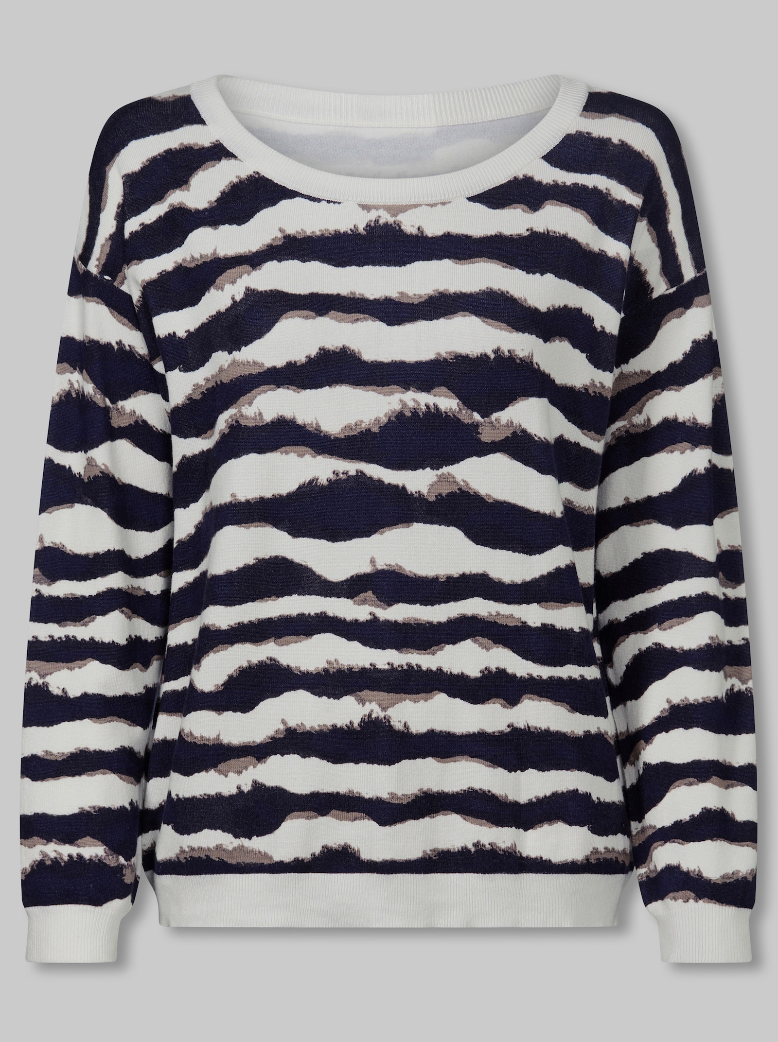 heine Feinstrickpullover mit Streifen-Print - ecru-marine-bedruckt