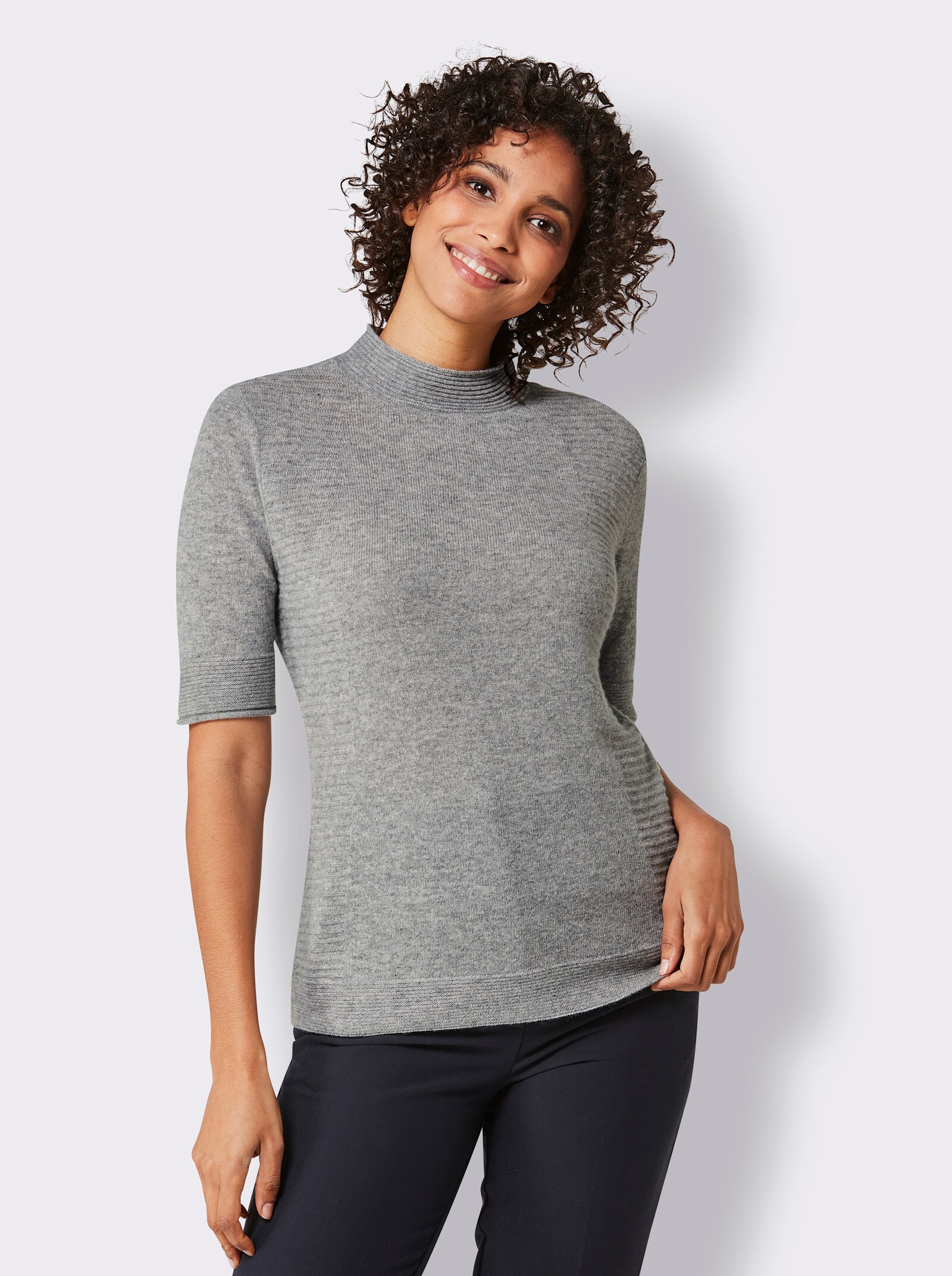 CREATION L PREMIUM Kaschmirpullover mit Stehkragen - grau