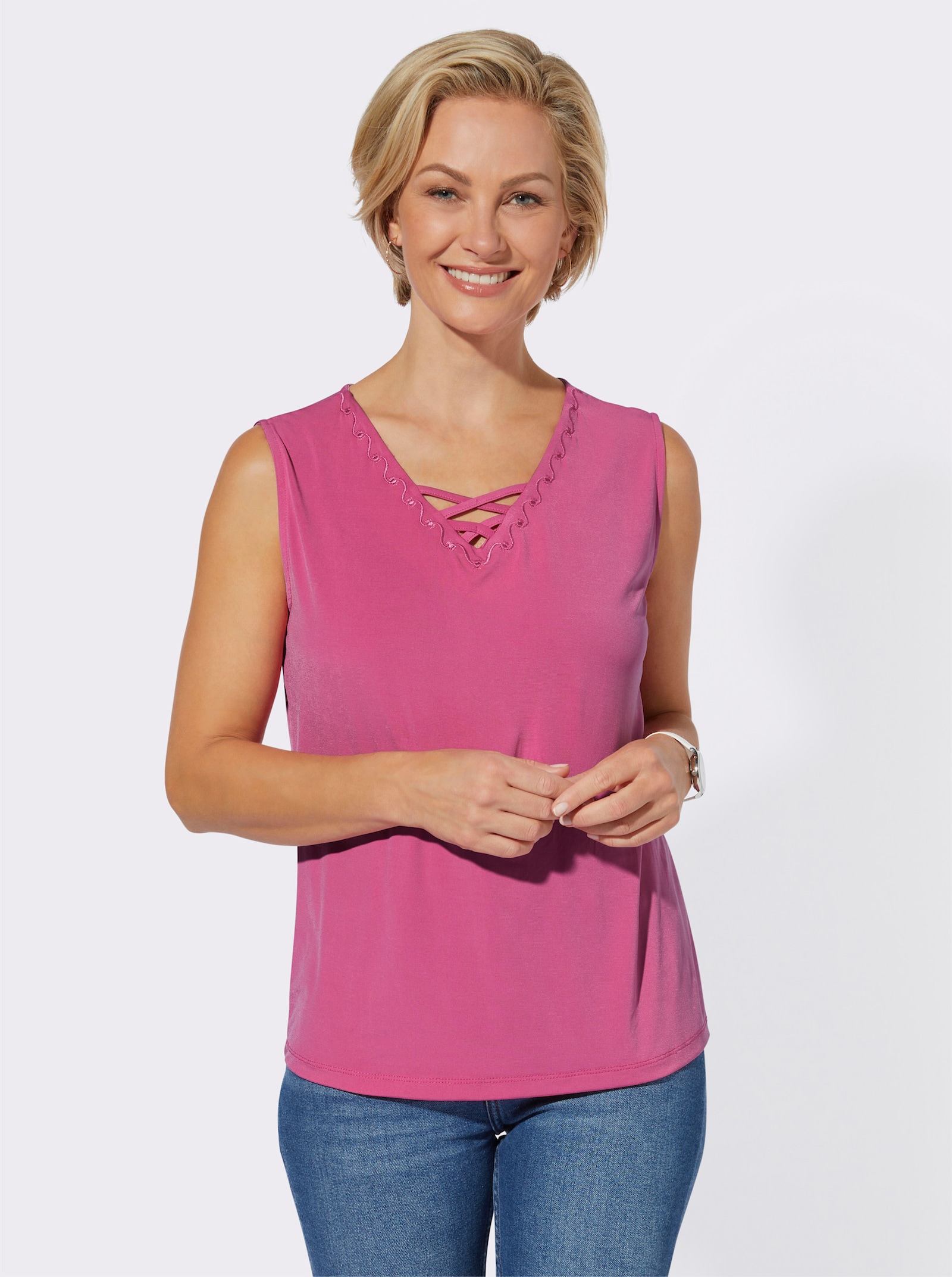 Shirttop mit Zierbändern - fuchsia