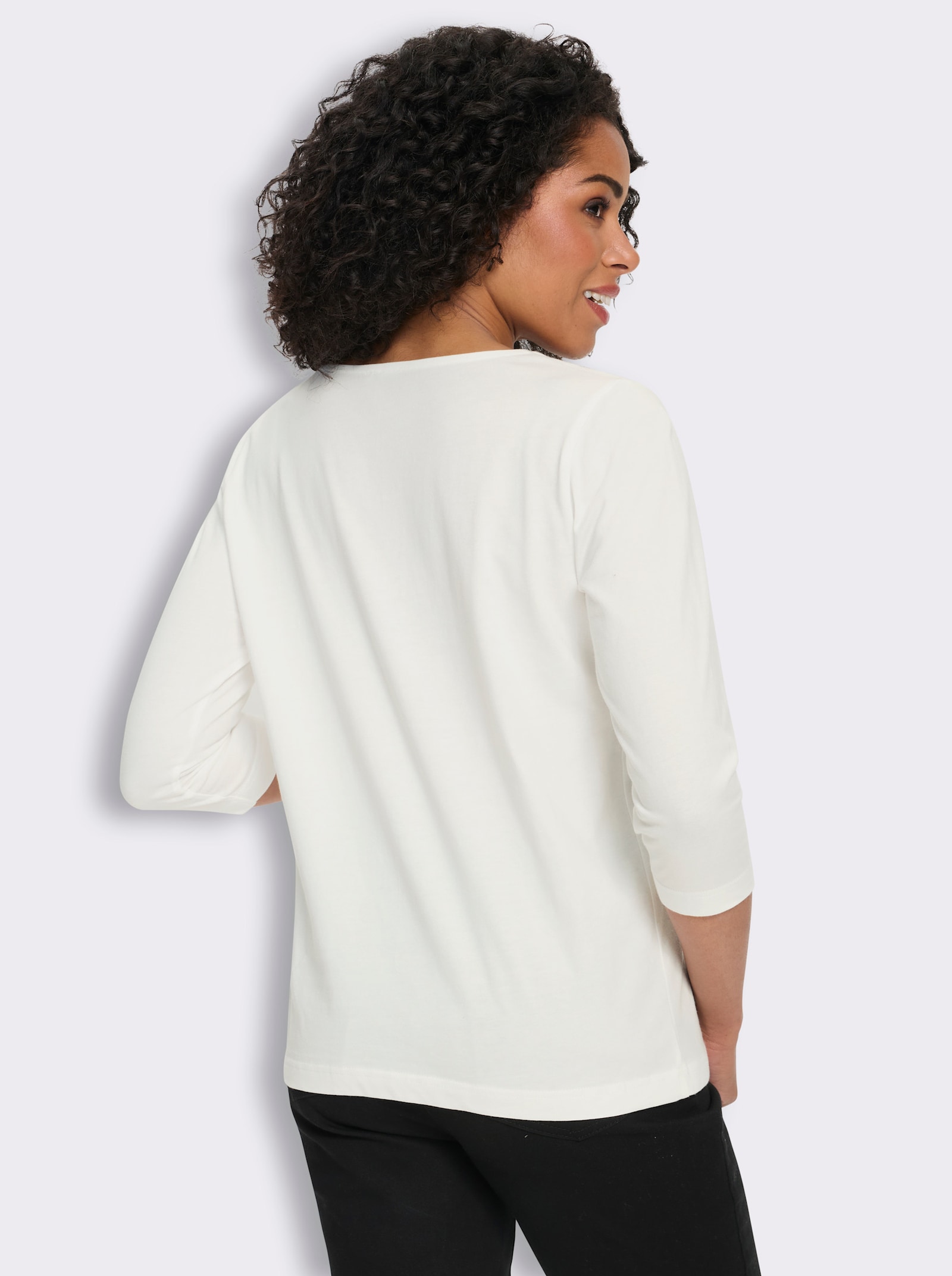 3/4-Arm-Shirt mit Herz-Ausschnitt, Baumwolle - ecru