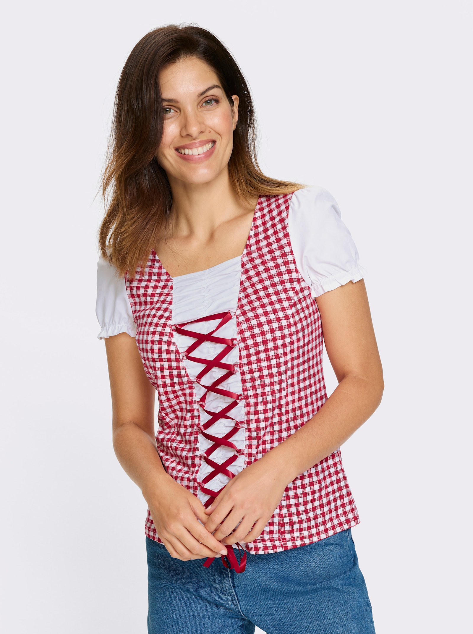 Tradičné tričko, hranatý výstrih - Červená – biela