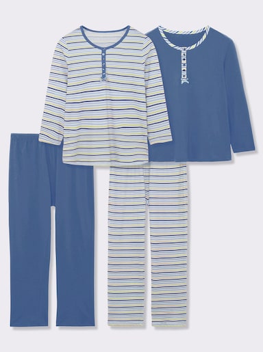 wäschepur Schlafanzüge aus reiner Baumwolle - jeansblau + jeansblau-geringelt