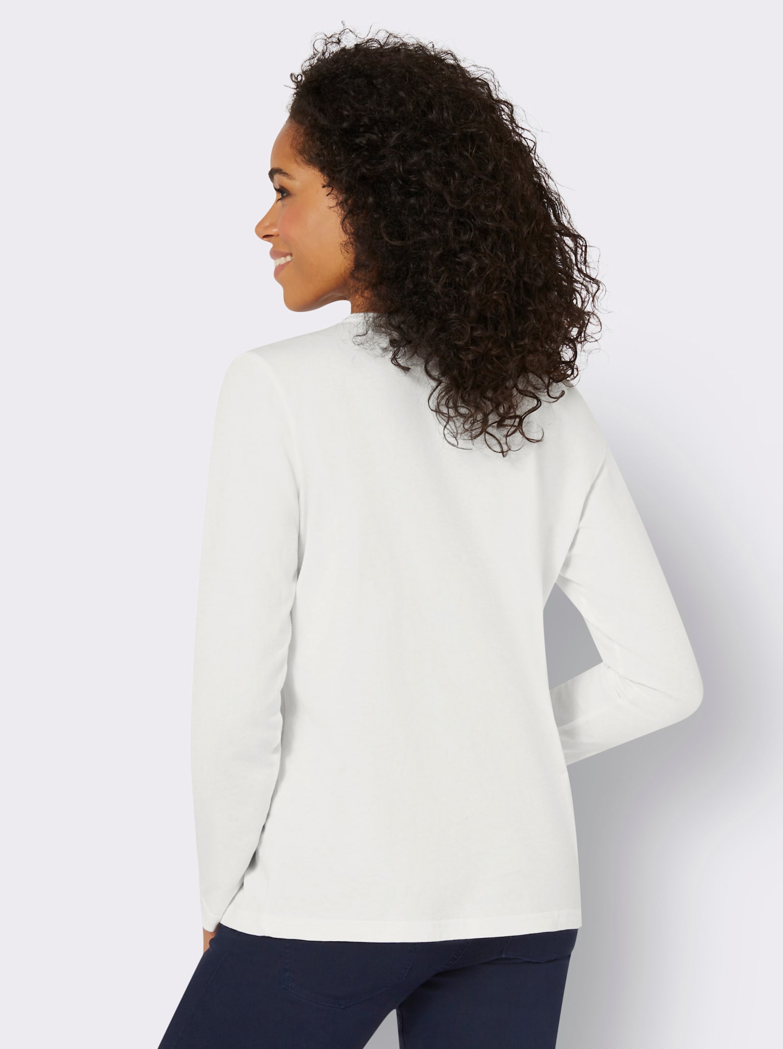 Langarmshirt mit V-Ausschnitt - ecru