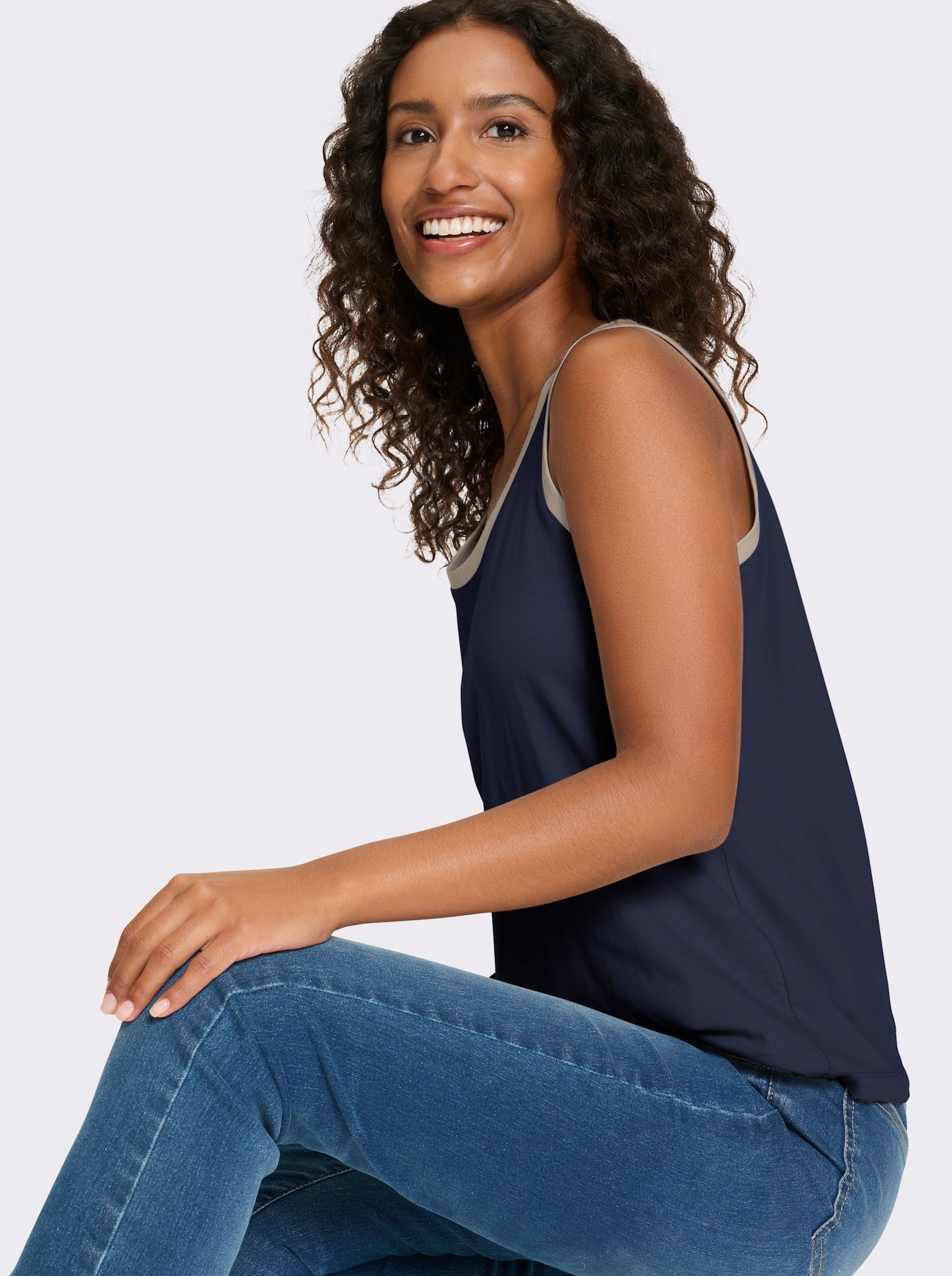 heine Shirttop mit Kontrastabschlüssen - marine-sesam