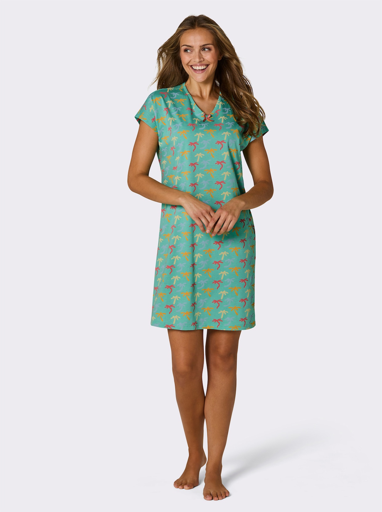 wäschepur Sleepshirts - blaugrün-gelb-bedruckt + flamingo