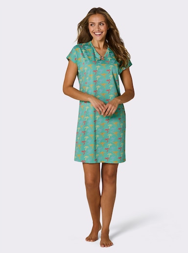 wäschepur Sleepshirts - blaugrün-gelb-bedruckt + flamingo