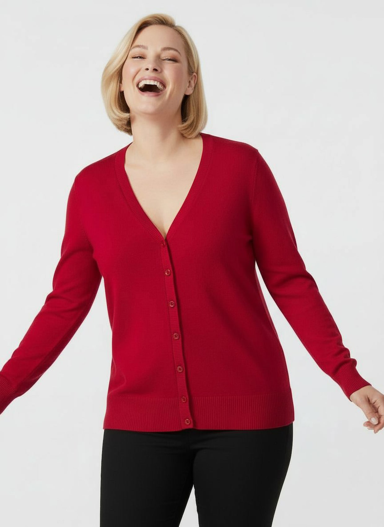 Strickjacke mit V-Ausschnitt - rot