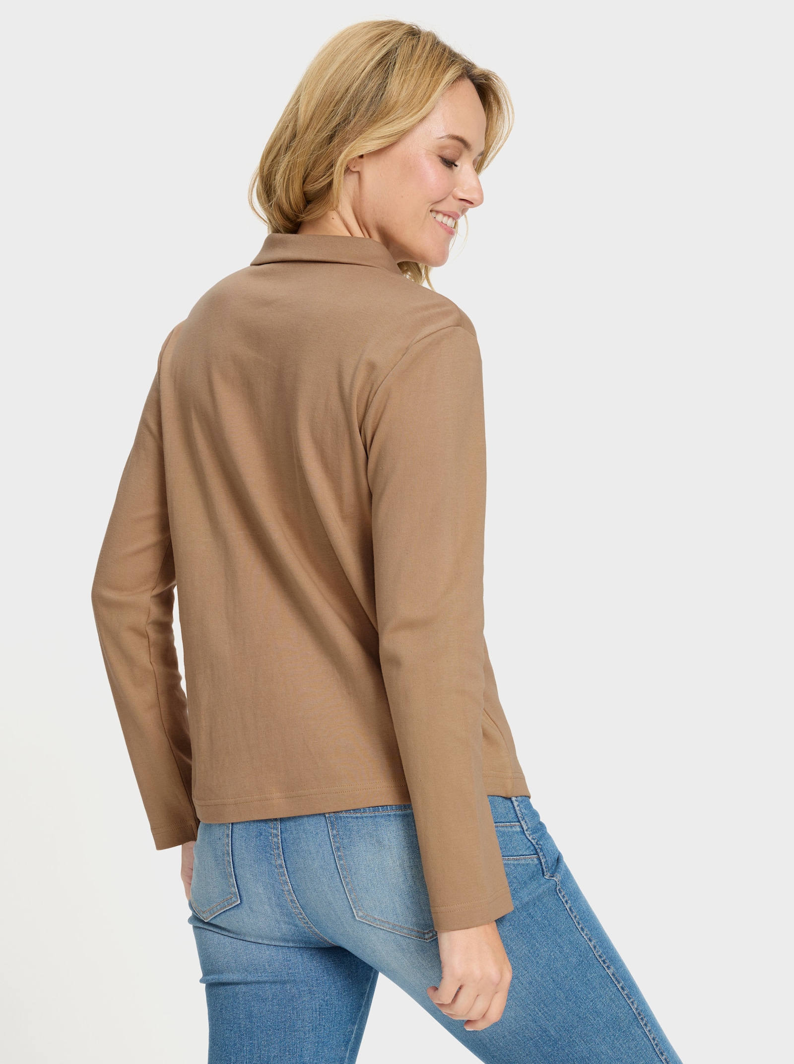 Langarmshirt mit Knöpfen in Horn-Optik - camel