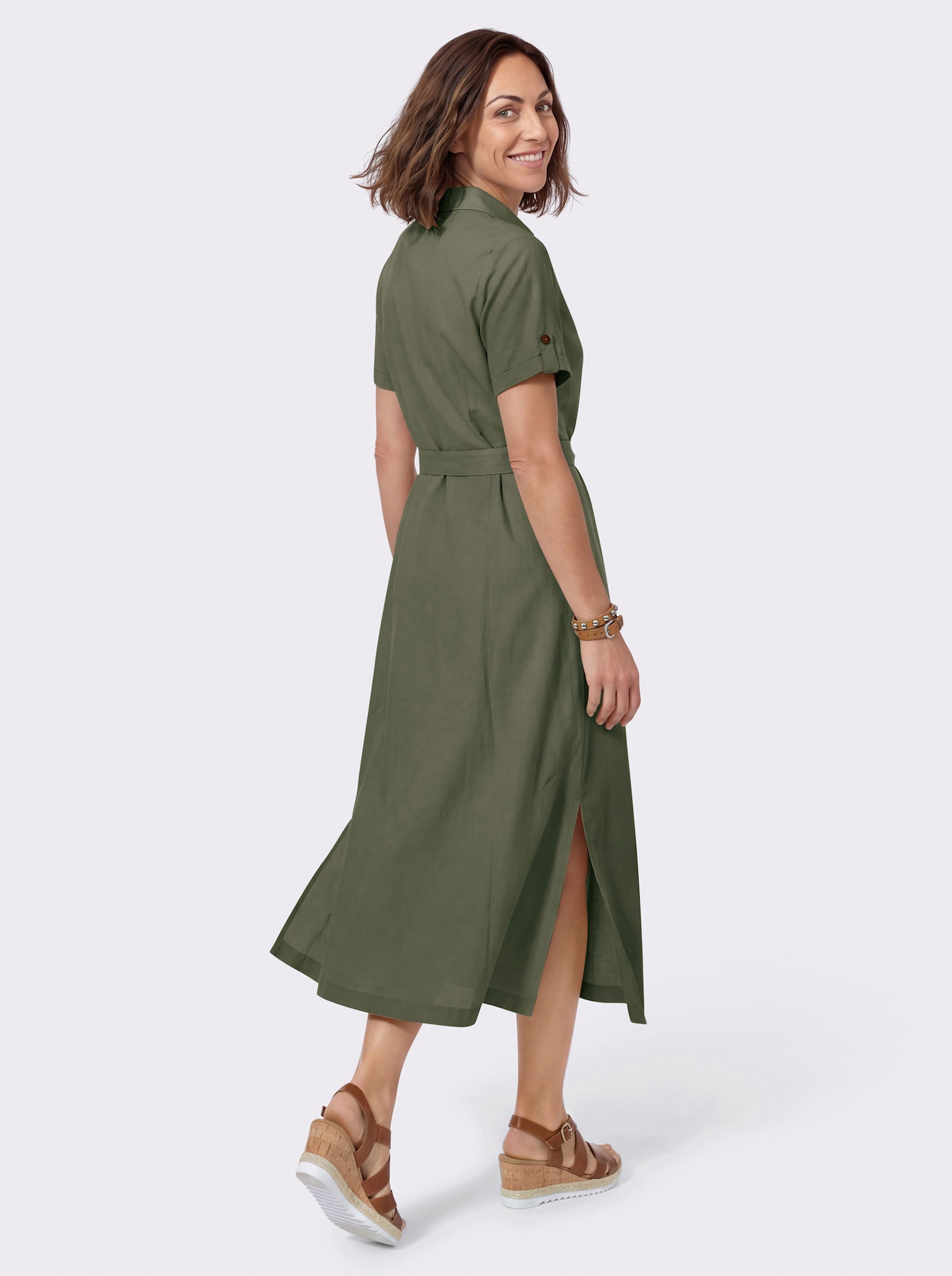Hemdblusenkleid mit Bindegürtel - khaki