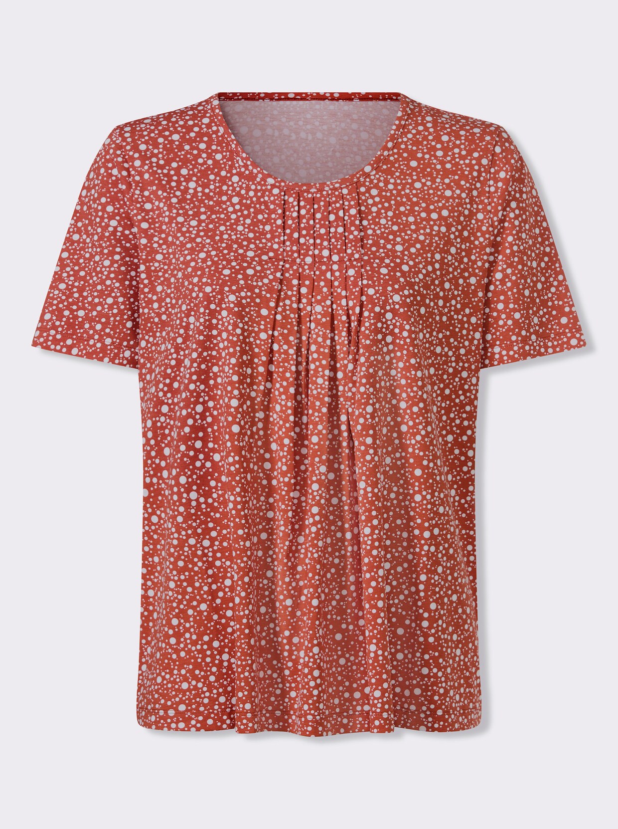 Kurzarmshirt im Punktedessin - rostrot-weiß-bedruckt